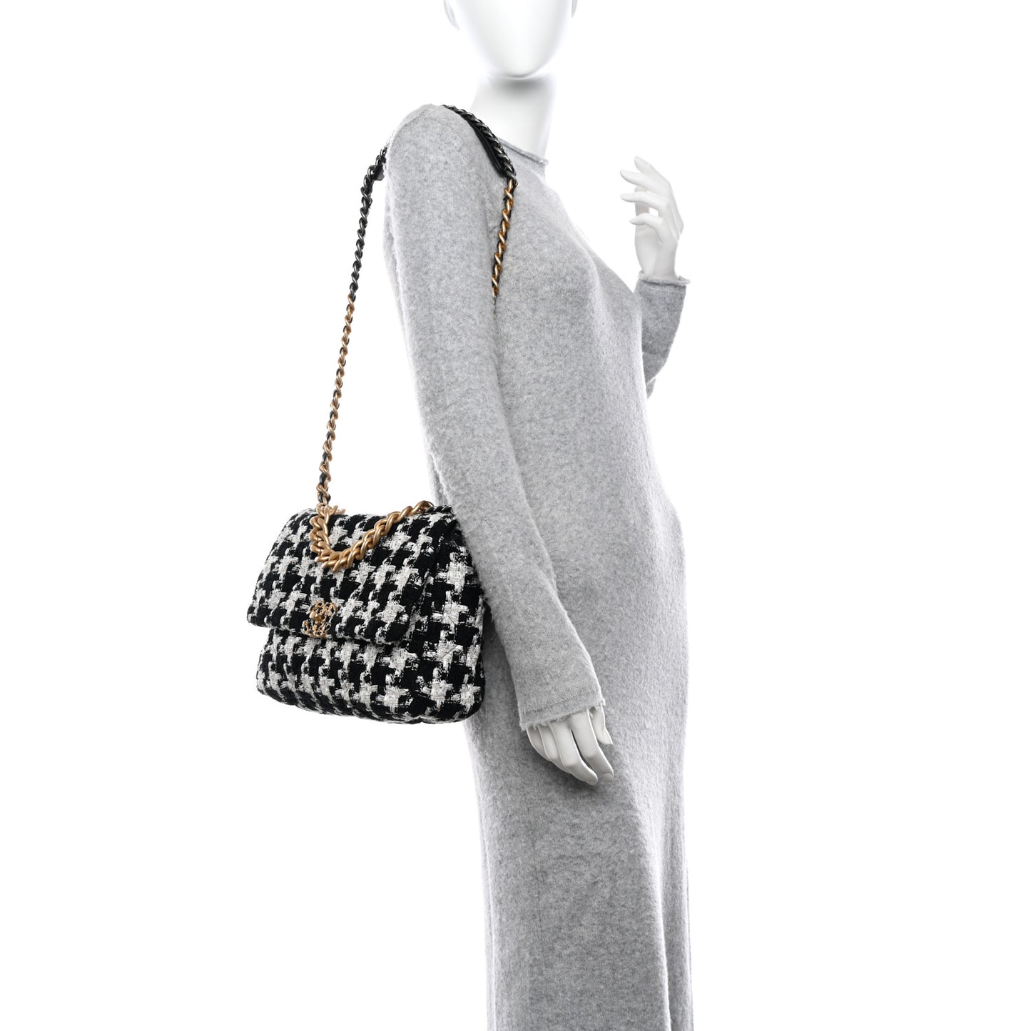 Tweed Quilted Large Chanel 19 Flap Black Ecru White
