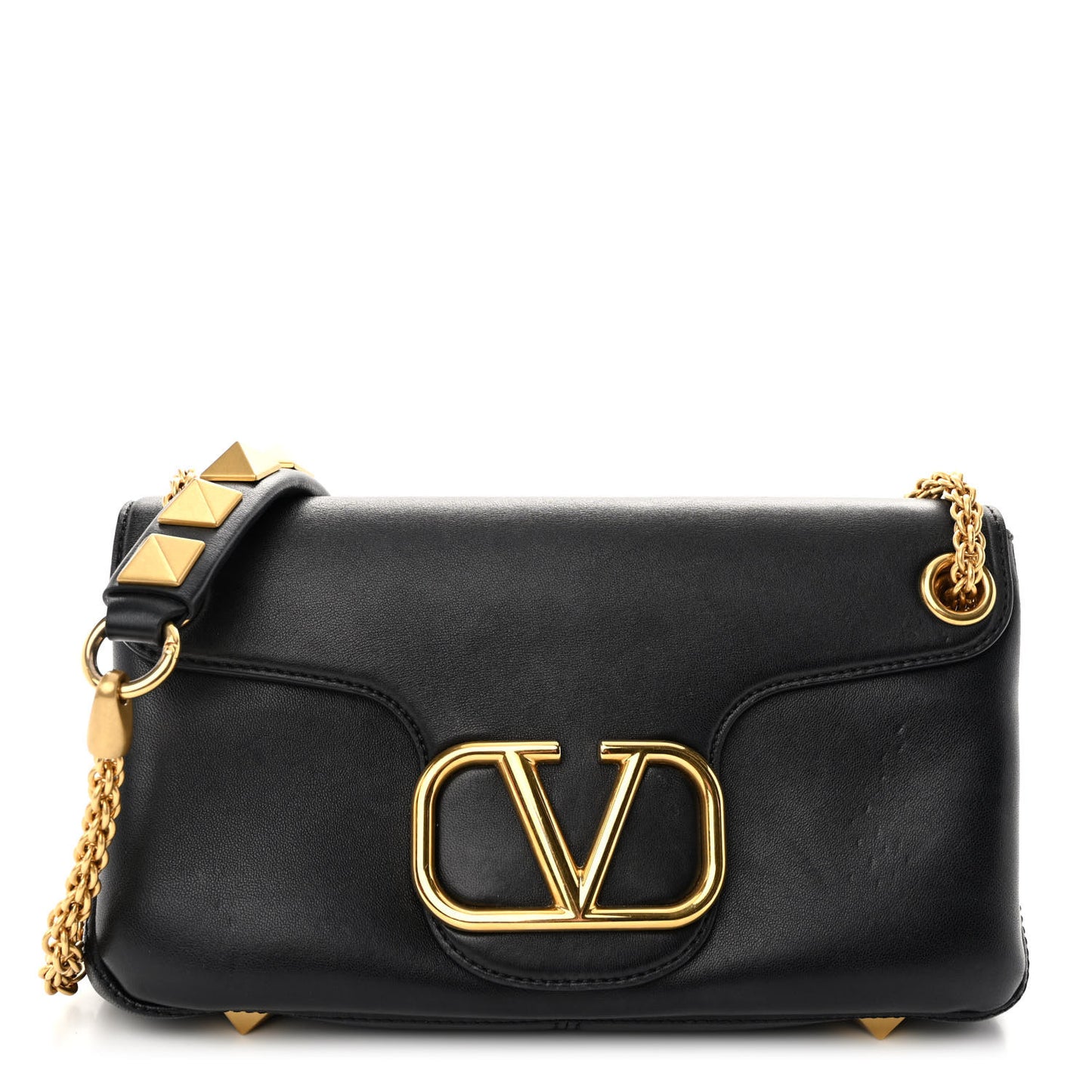 Nappa Stud Sign Shoulder Bag Black