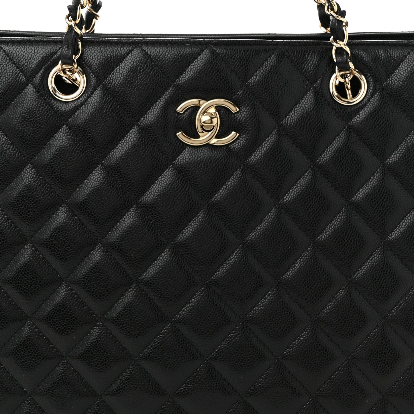 Caviar Quilted Large Shopping Tote Black