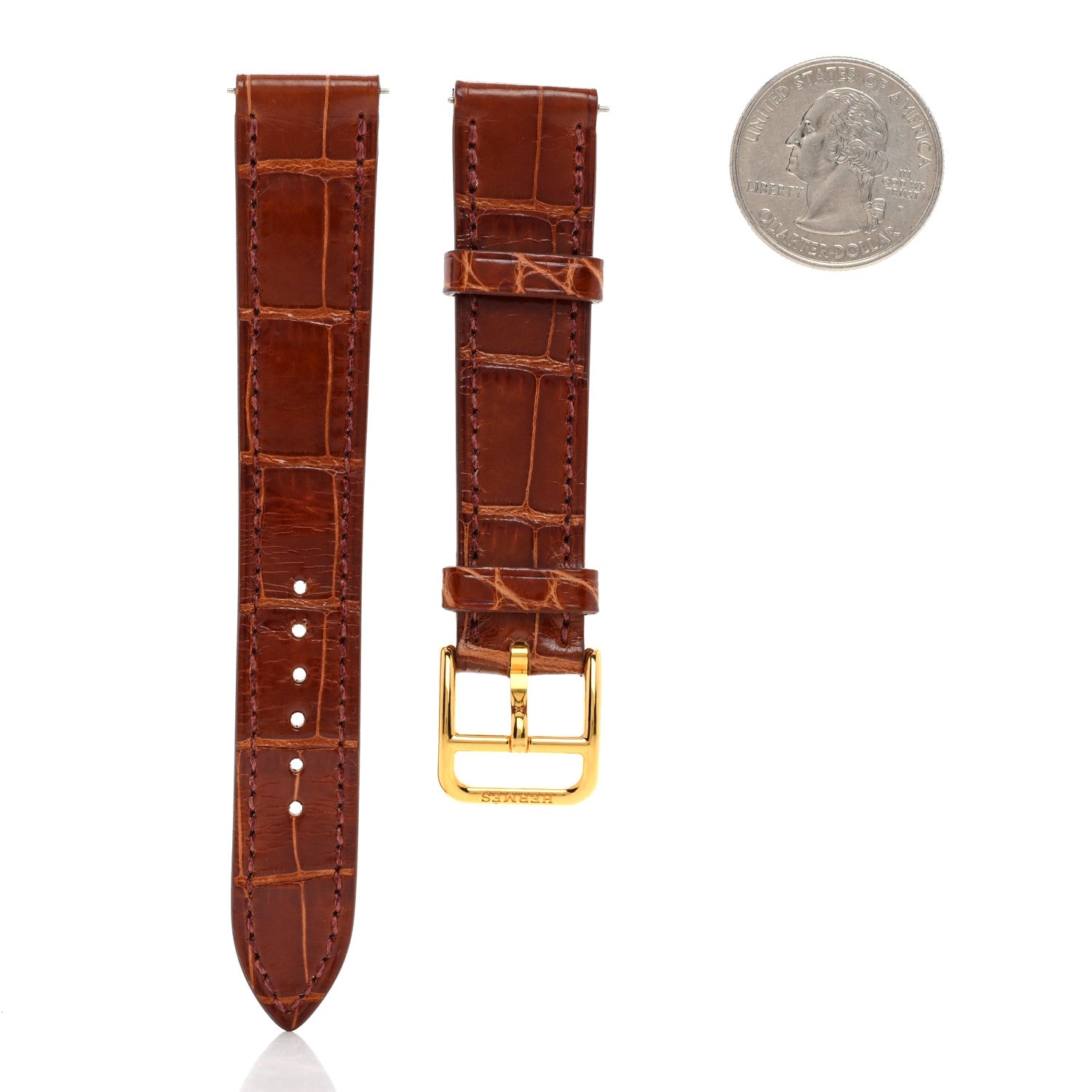 Hermes Shiny Alligator Watch Strap Miel 2 of 8