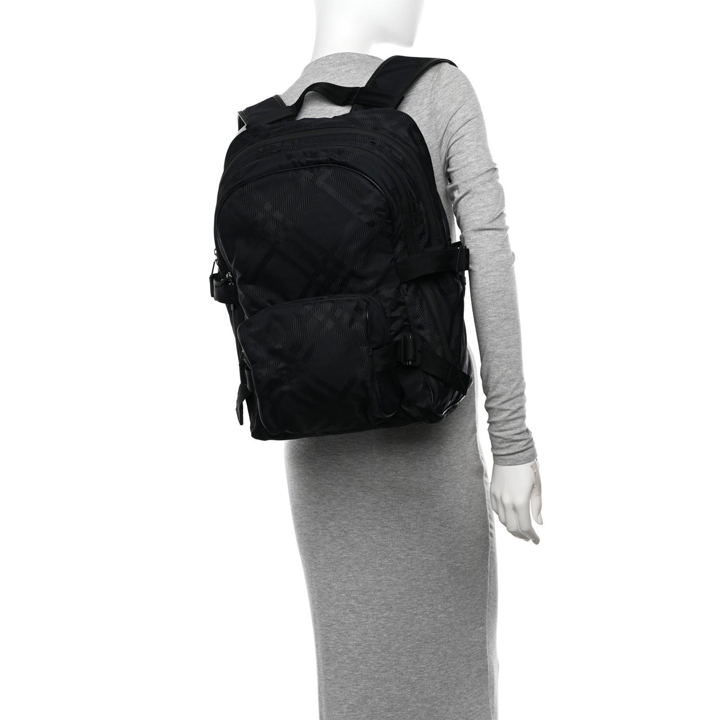 Nylon Jacquard Check Backpack Black