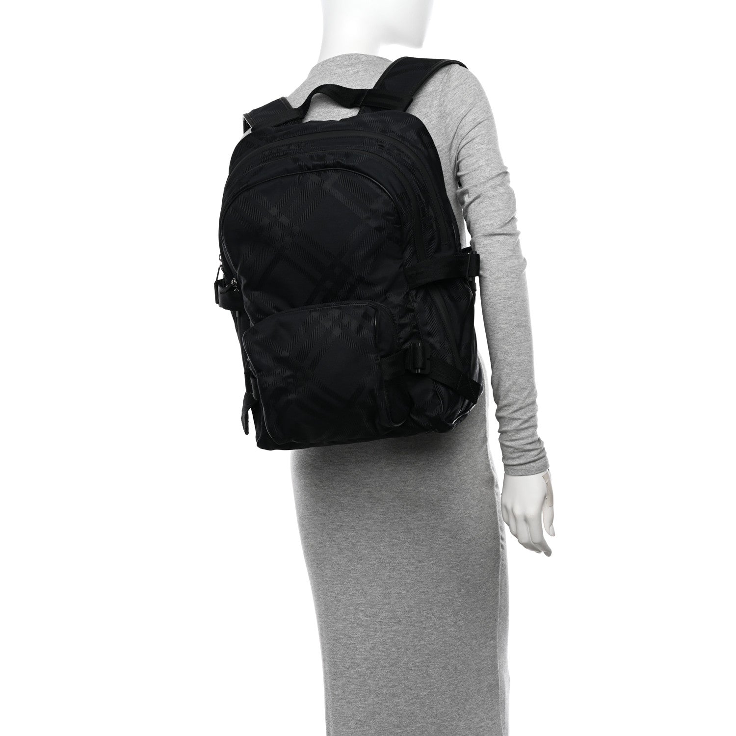 Burberry Nylon Jacquard Check Backpack Black 2 of 10