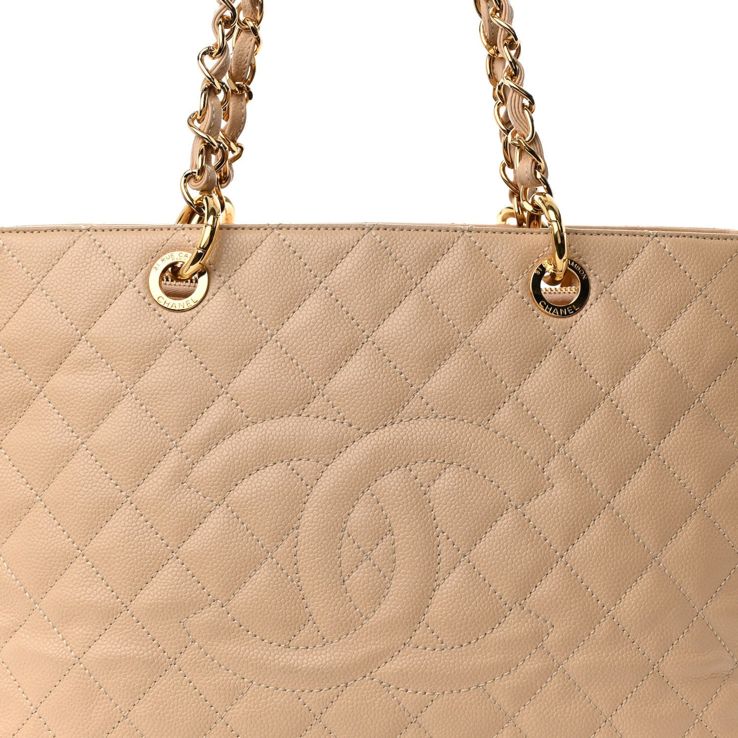 Caviar Quilted Grand Shopping Tote GST Beige Clair