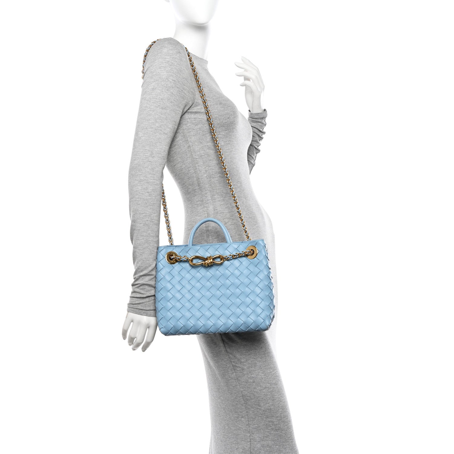 Bottega Veneta Nappa Intrecciato Small Andiamo With Chain Shoulder Bag Ice 2 of 9