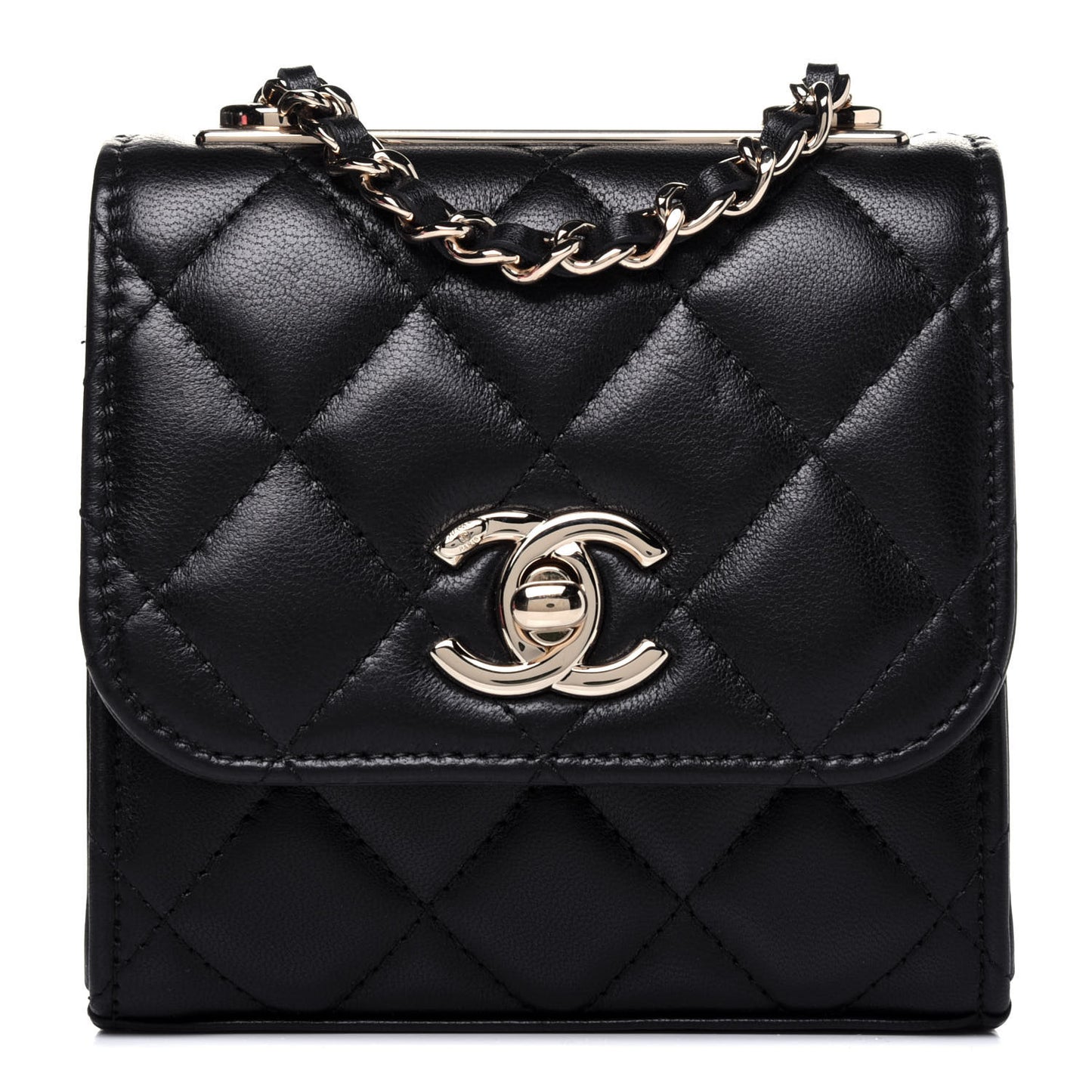 Lambskin Quilted Mini Trendy CC Chain Wallet Black