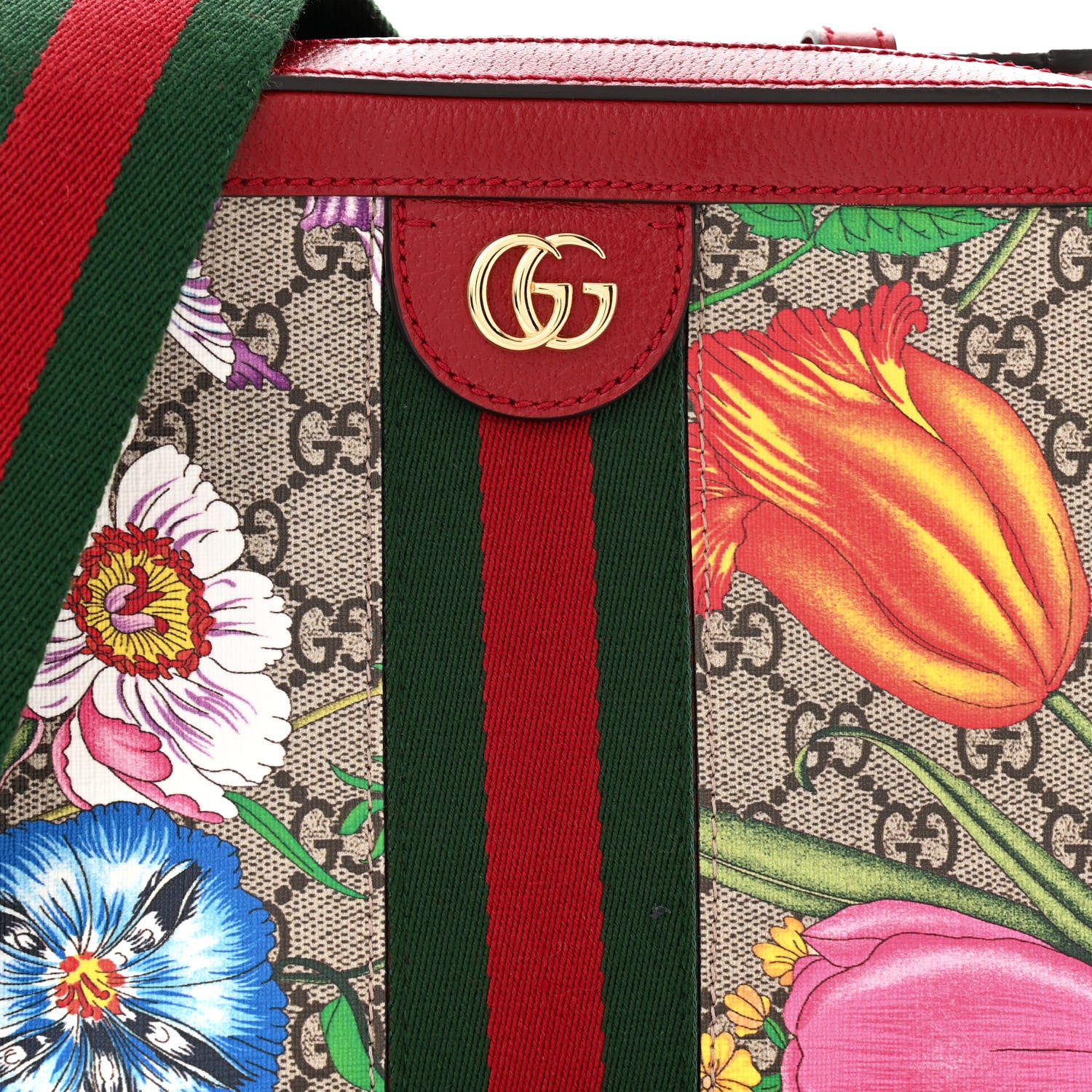Gucci GG Supreme Monogram Flora Web Small Ophidia Top Handle Shoulder Bag Hibiscus Red 8 of 11