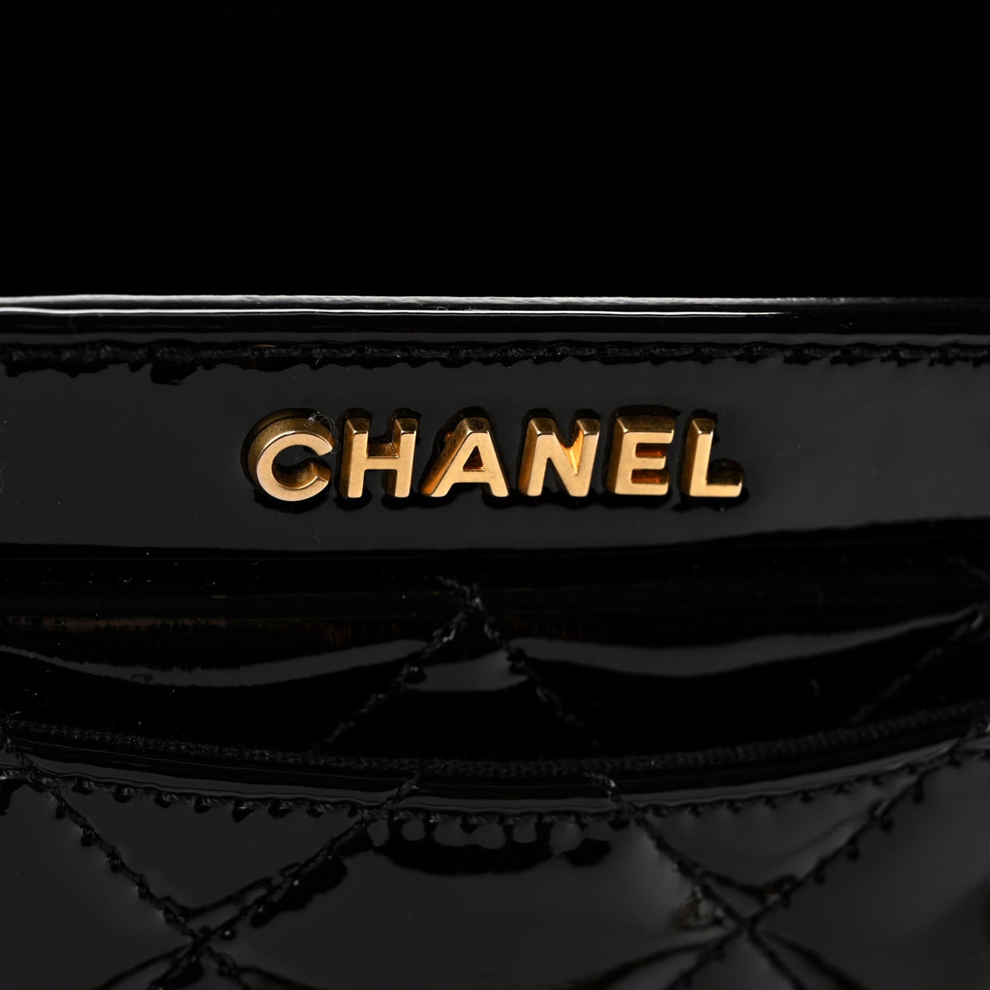 Patent Quilted Mini Graphic Catch Flap Black
