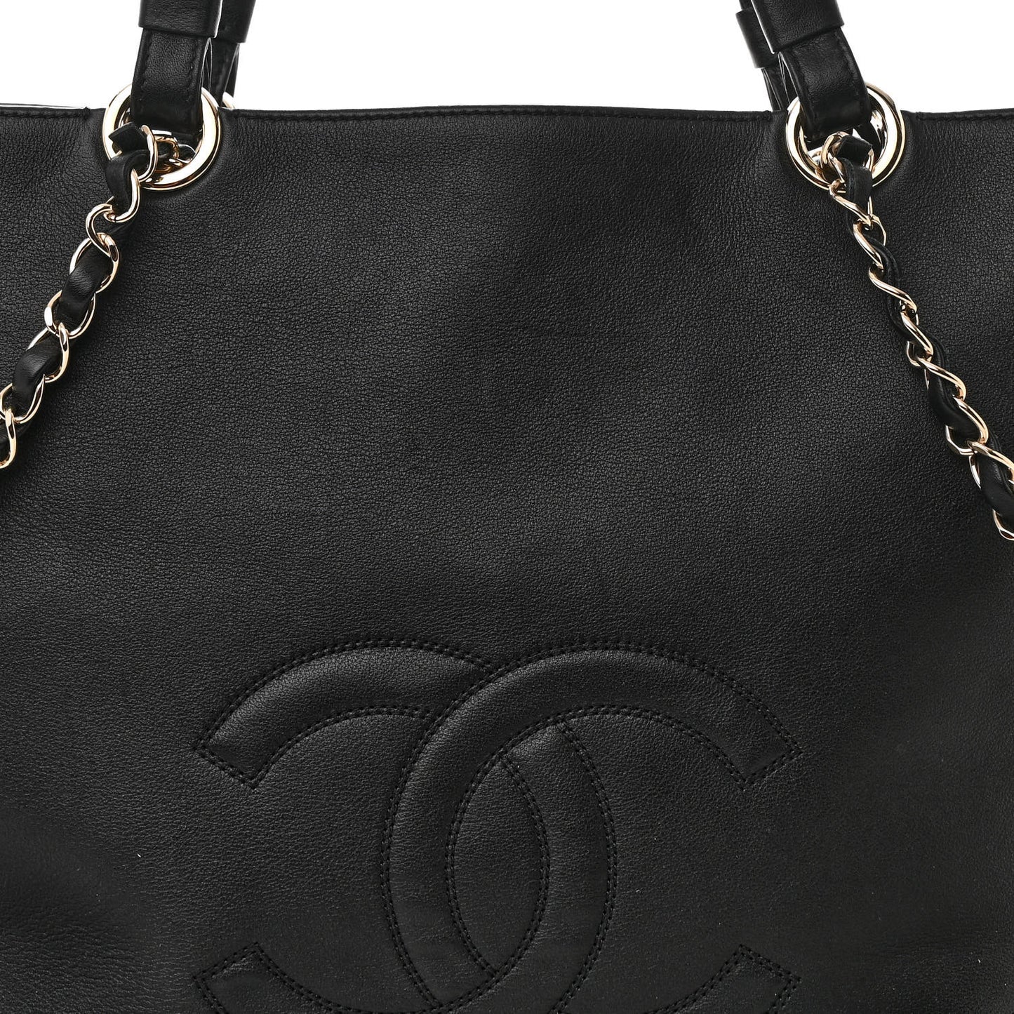 Calfskin CC Zipped Shopping Tote Black