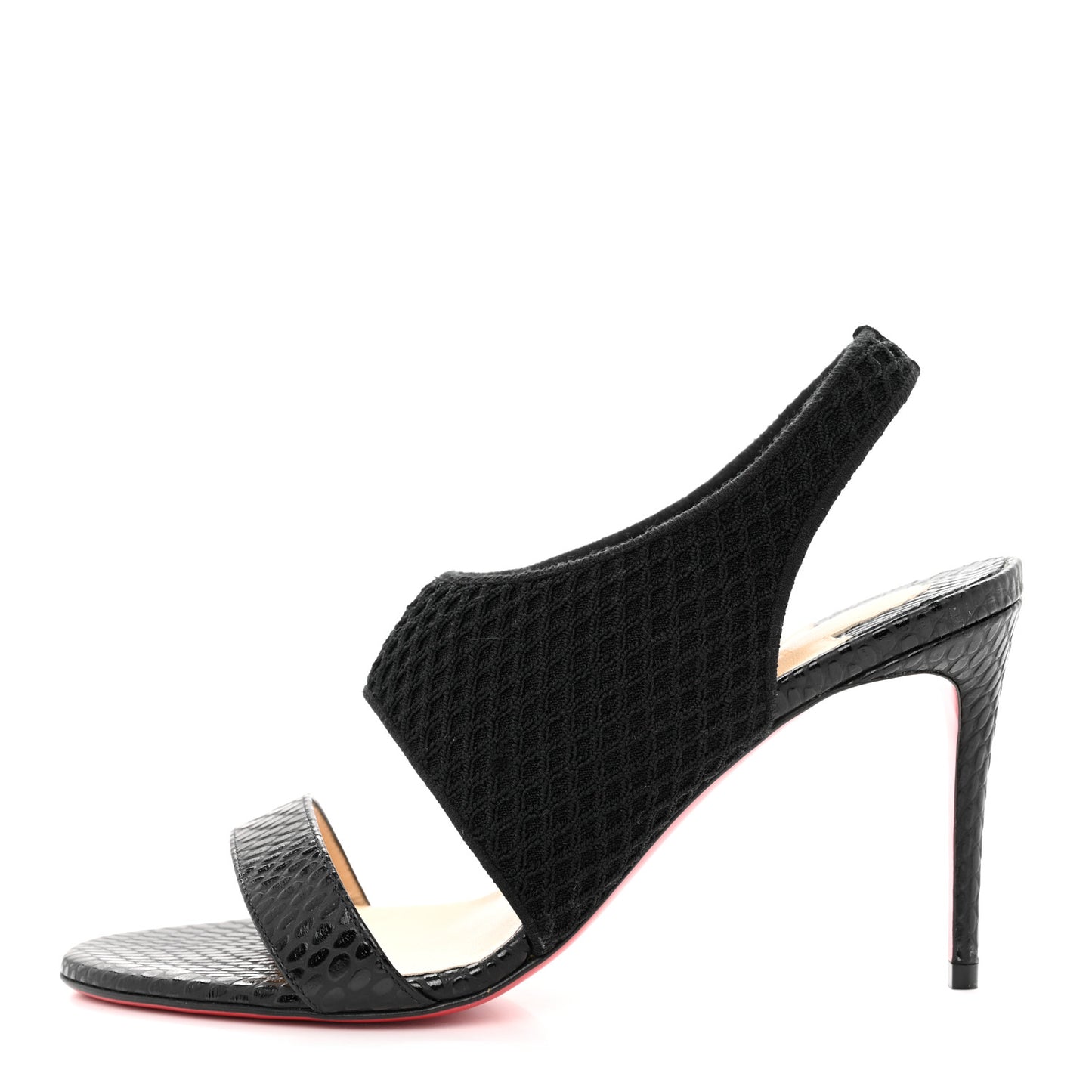 Calfskin Mesh Snakeskin Embossed Georgette 85 Sandals 38 Black