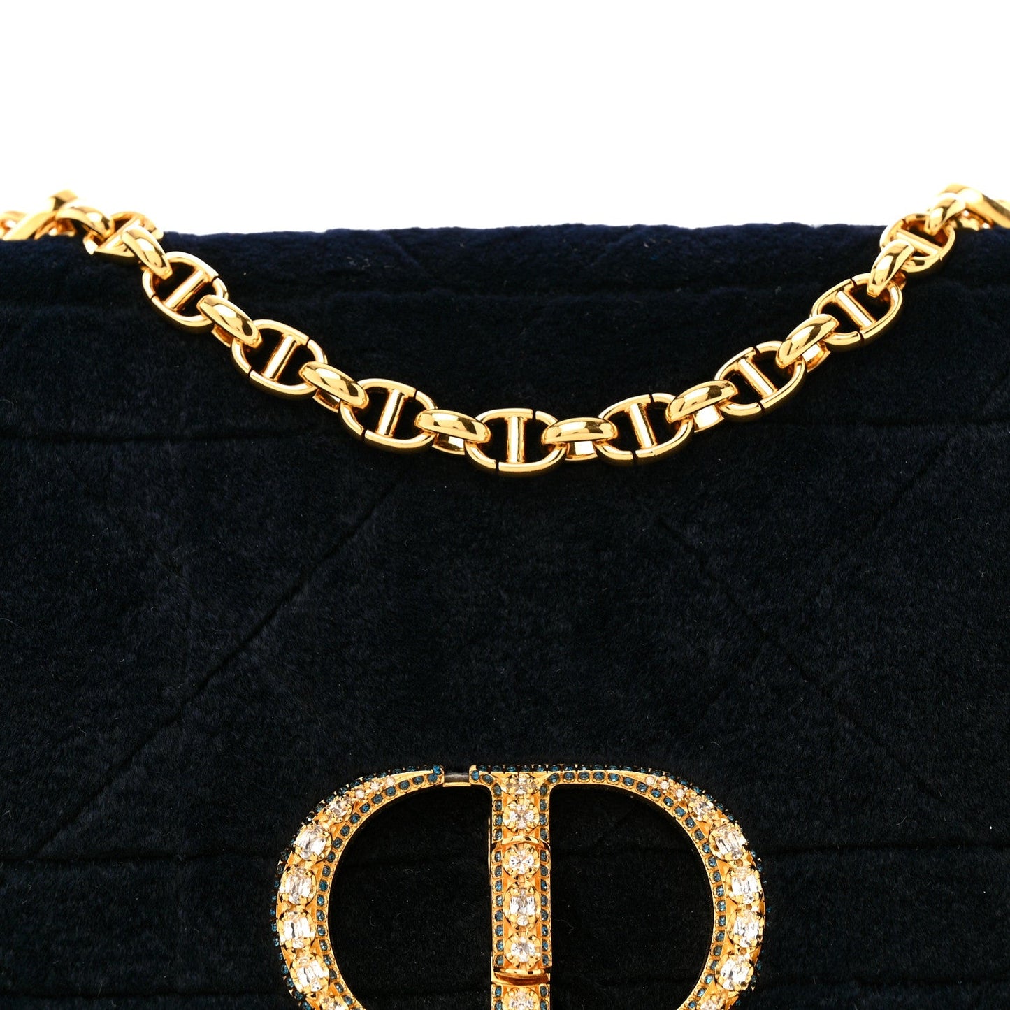 Rabbit Fur Alligator Crystal Cannage Medium Caro Bag Navy