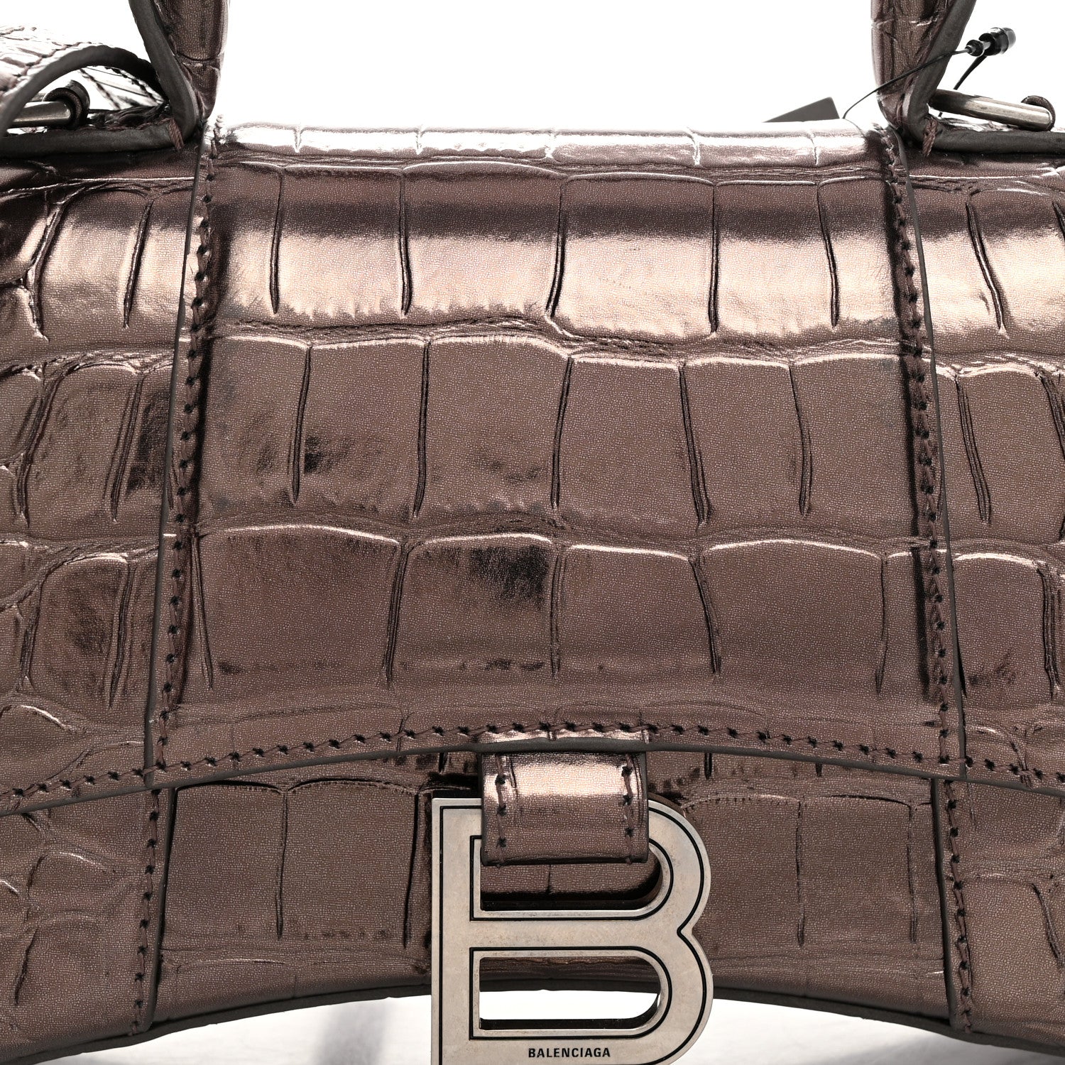 Balenciaga Metallic Shiny Calfskin Crocodile Embossed Hourglass Top Handle Bag XS Dark Bronze 9 of 11