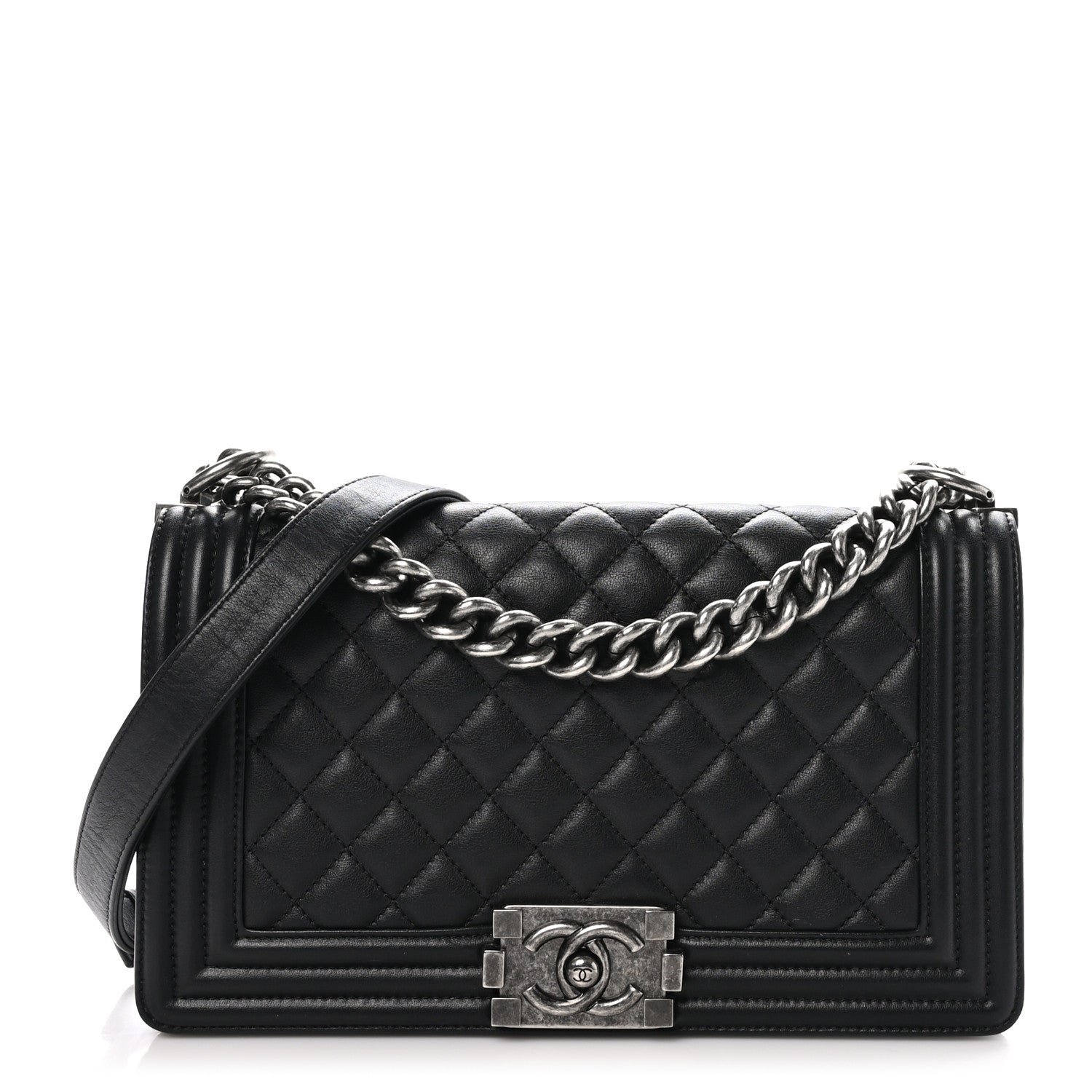 Lambskin Quilted Medium Boy Flap Black