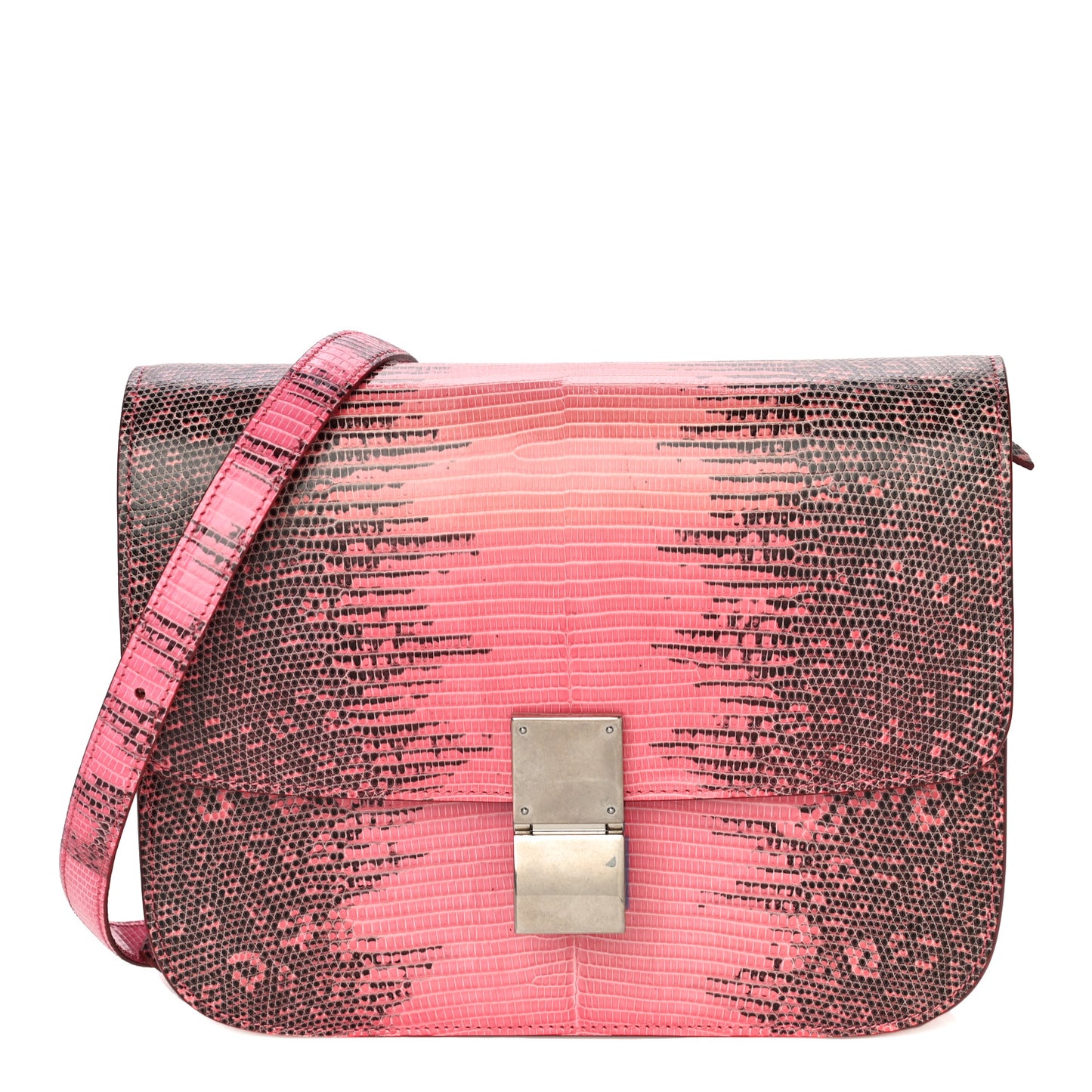 Lizard Medium Classic Box Flap Bag Pink Grey