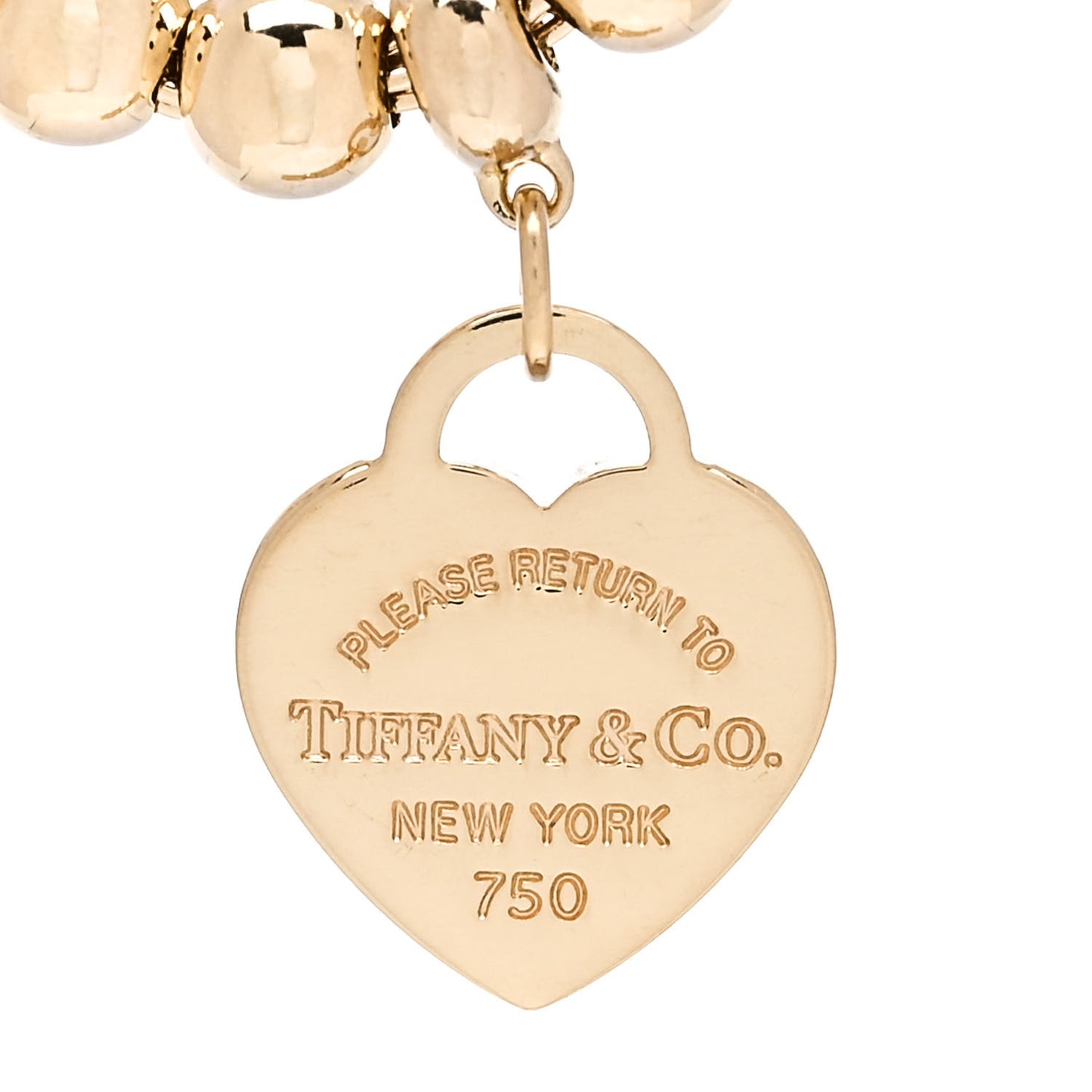 18K Yellow Gold 4mm Return To Tiffany Bead Heart Tag Bracelet