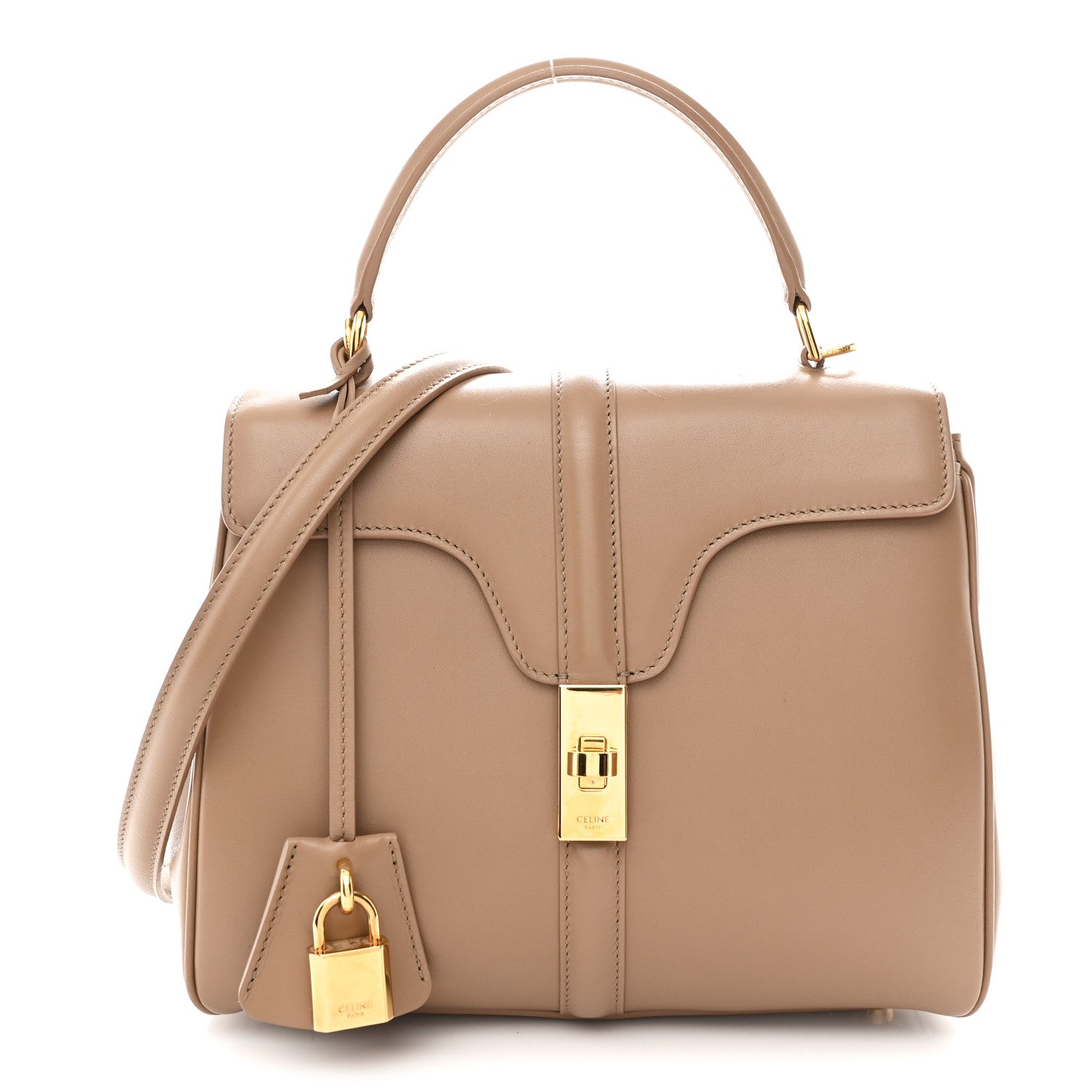 Celine Satinated Calfskin Small 16 Top Handle Bag Beige 1797377