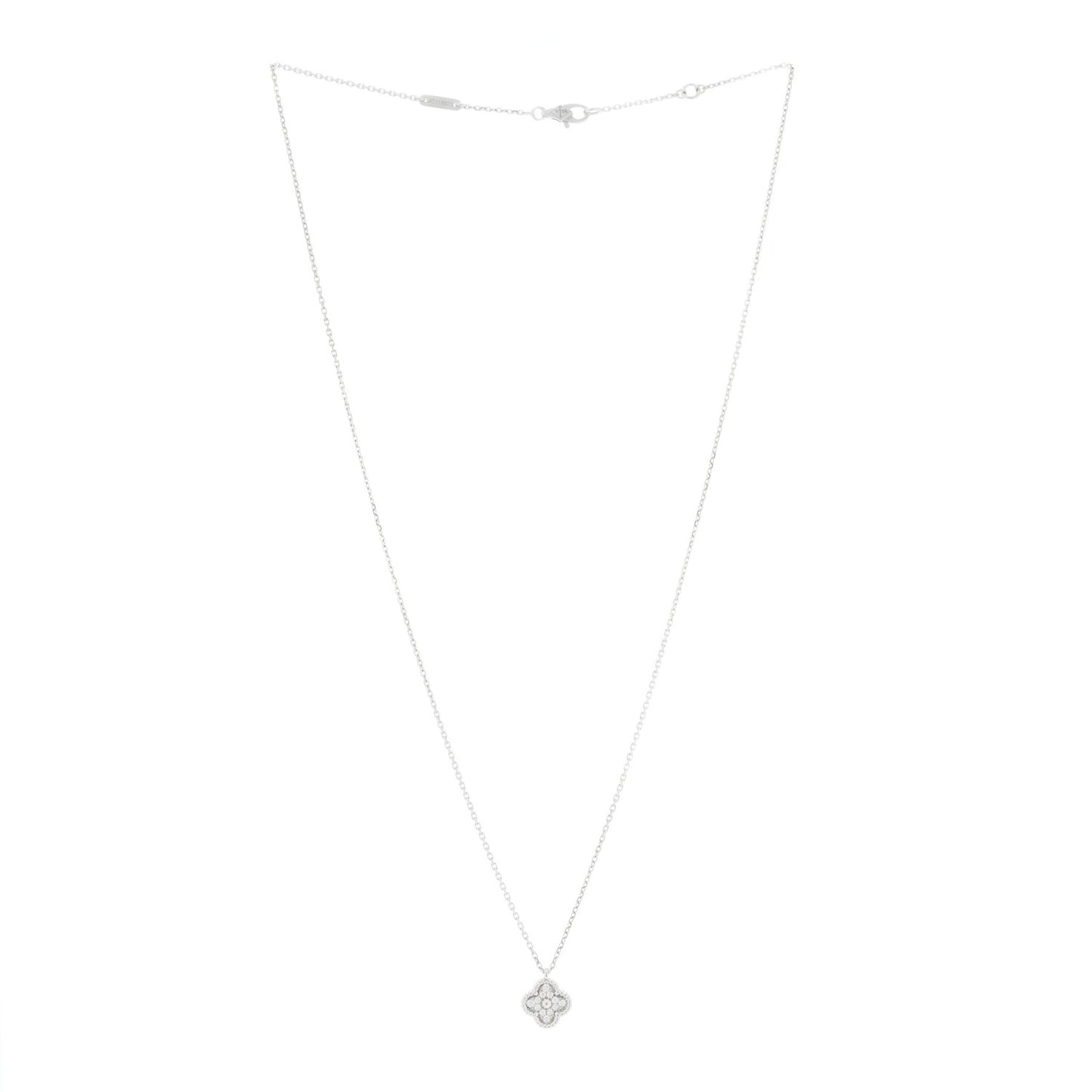 18K White Gold Diamond Sweet Alhambra Pendant Necklace