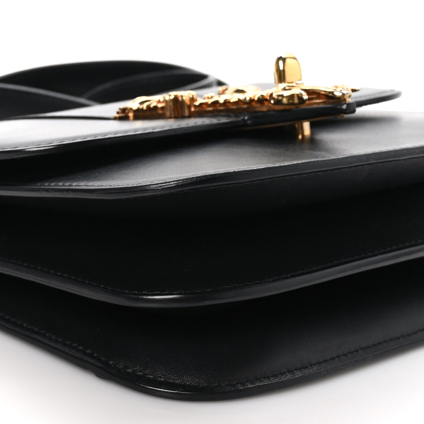 Vitello Barocco Virtus Small Top Handle Shoulder Bag Black