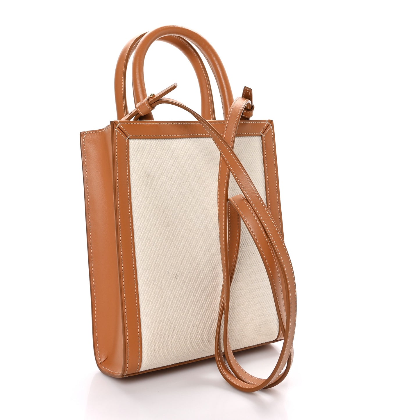 Canvas Calfskin Mini Vertical Cabas Natural Tan