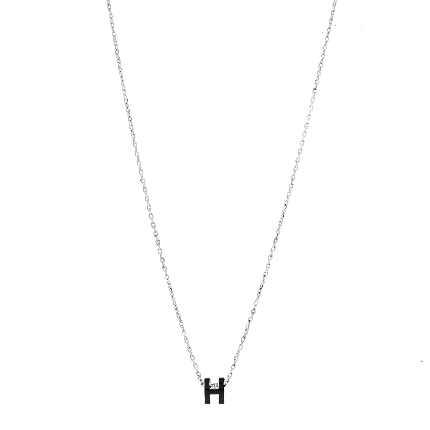 Lacquered Palladium Mini Pop H Pendant Necklace Black