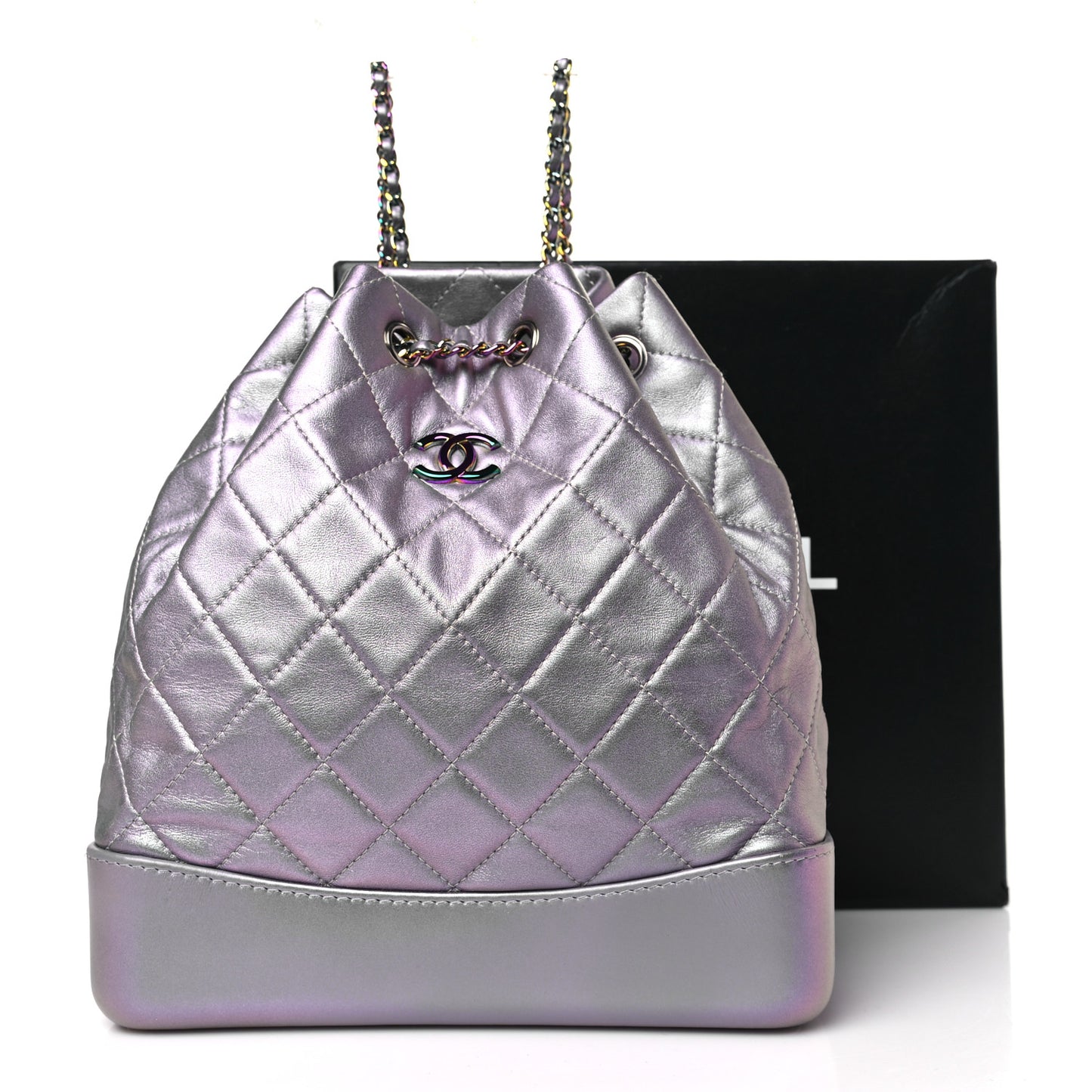 Iridescent Lambskin Calfskin Quilted Gabrielle Backpack Light Purple