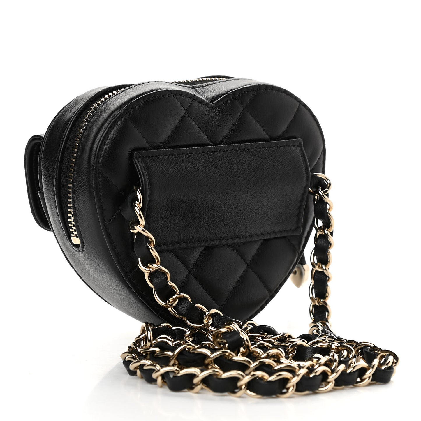 Lambskin Quilted CC In Love Heart Waist Belt Bag With Chain Black