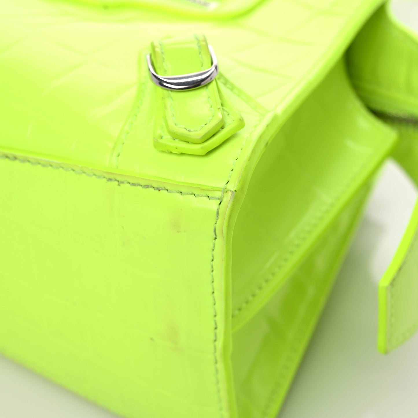 Semi Shiny Calfskin Crocodile Embossed Neo Classic Silver Hardware Mini City Fluo Yellow