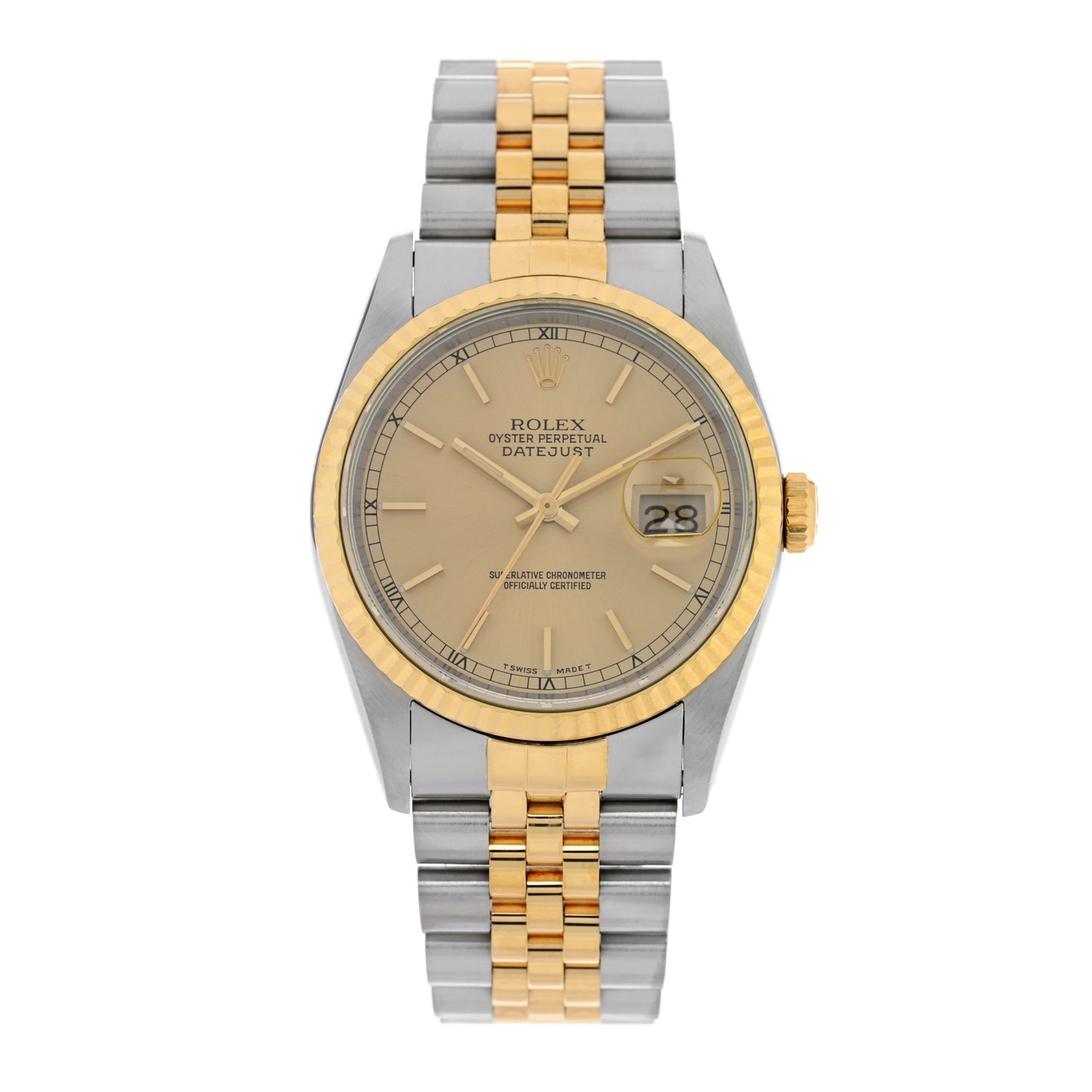 Stainless Steel 18K Yellow Gold 36mm Oyster Perpetual Datejust Watch Champagne 16233