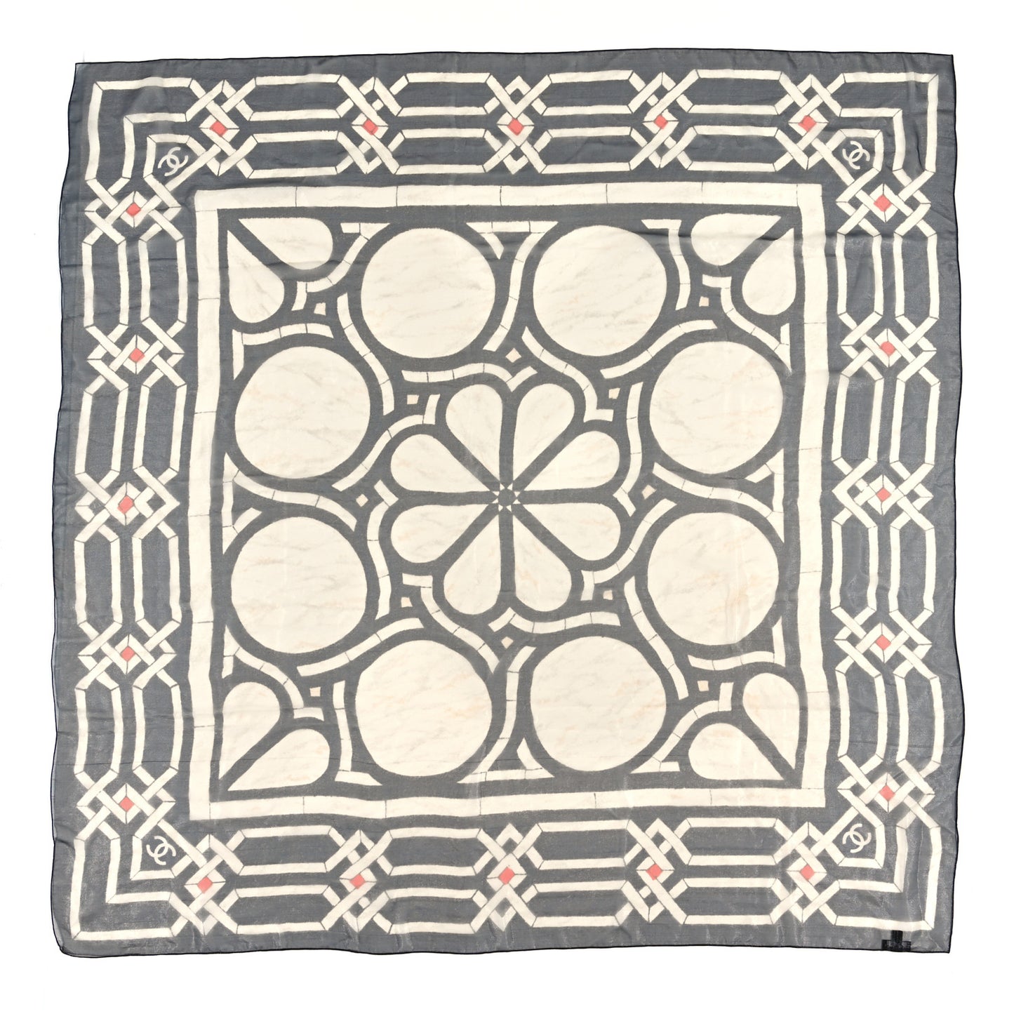 Metallic Silk Polyamide Geometric Square Scarf White Grey