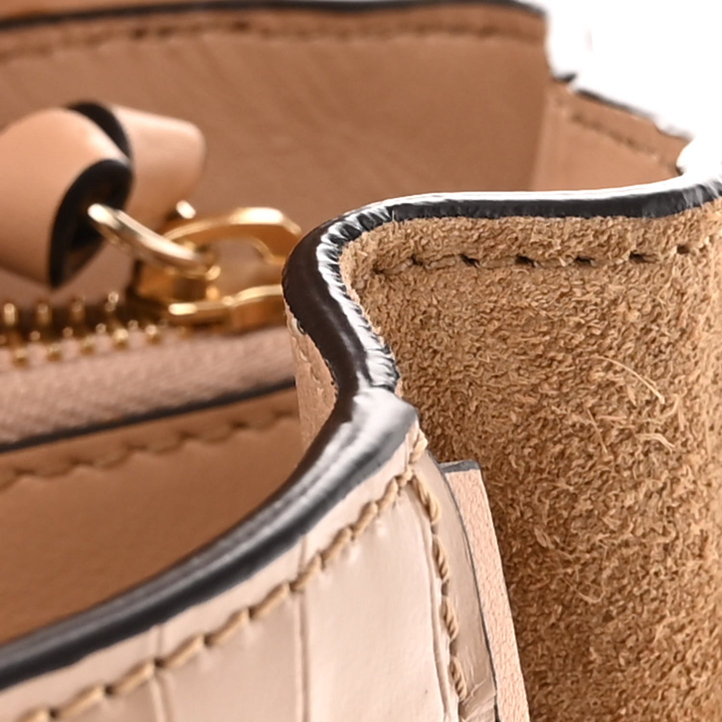 Calfskin Crocodile Embossed Small Faye Day Shoulder Bag Beige