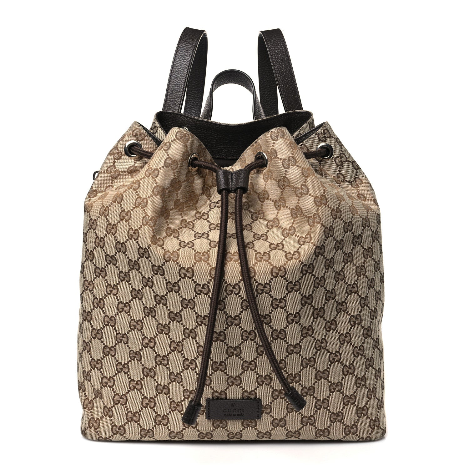 Gucci Monogram Dollar Calfskin O Drawstring Backpack Beige Ebony Testa di Moro Dark Chocolate 1 of 9