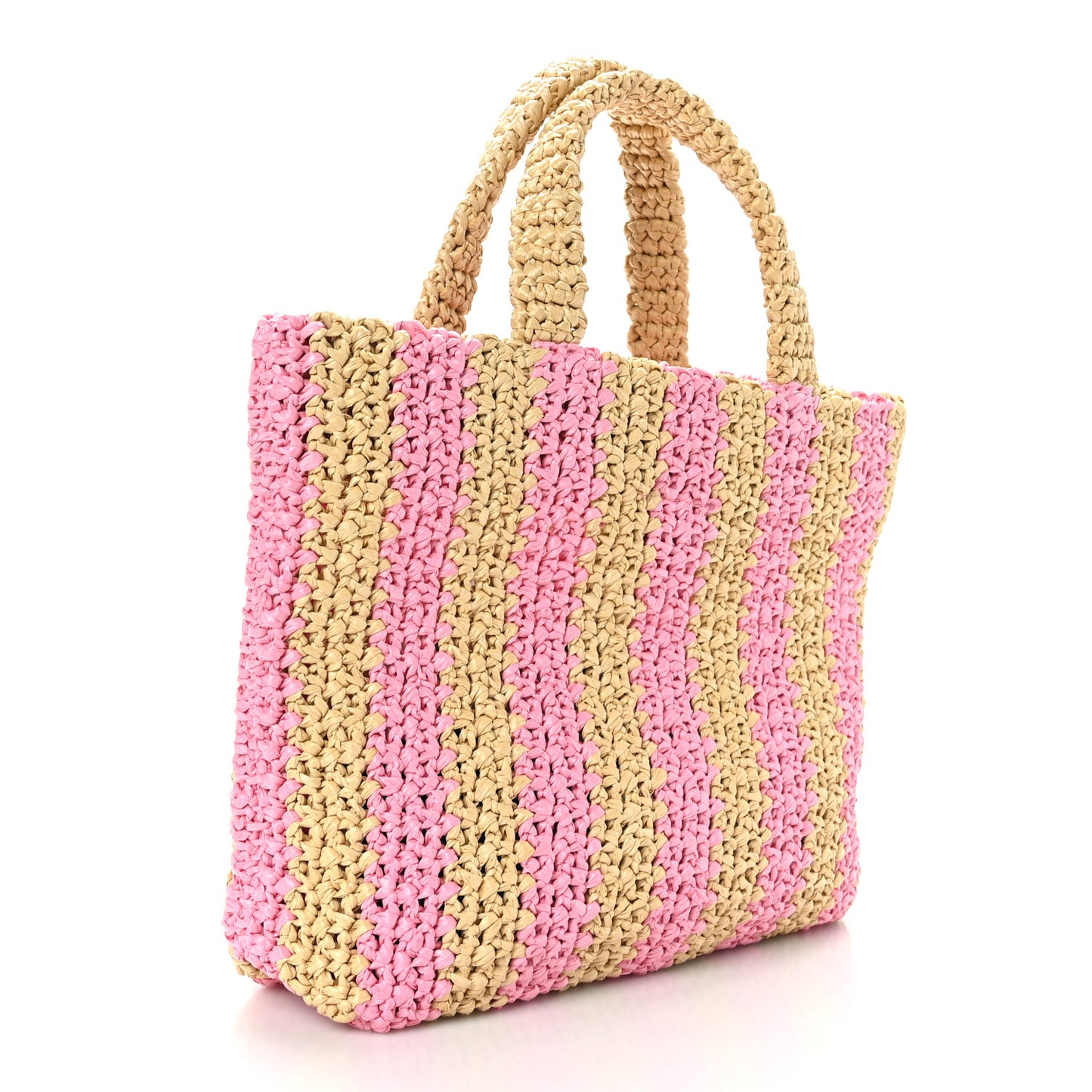 Yarn Raffia Effect Crochet Striped Small Logo Tote Naturale Petalo