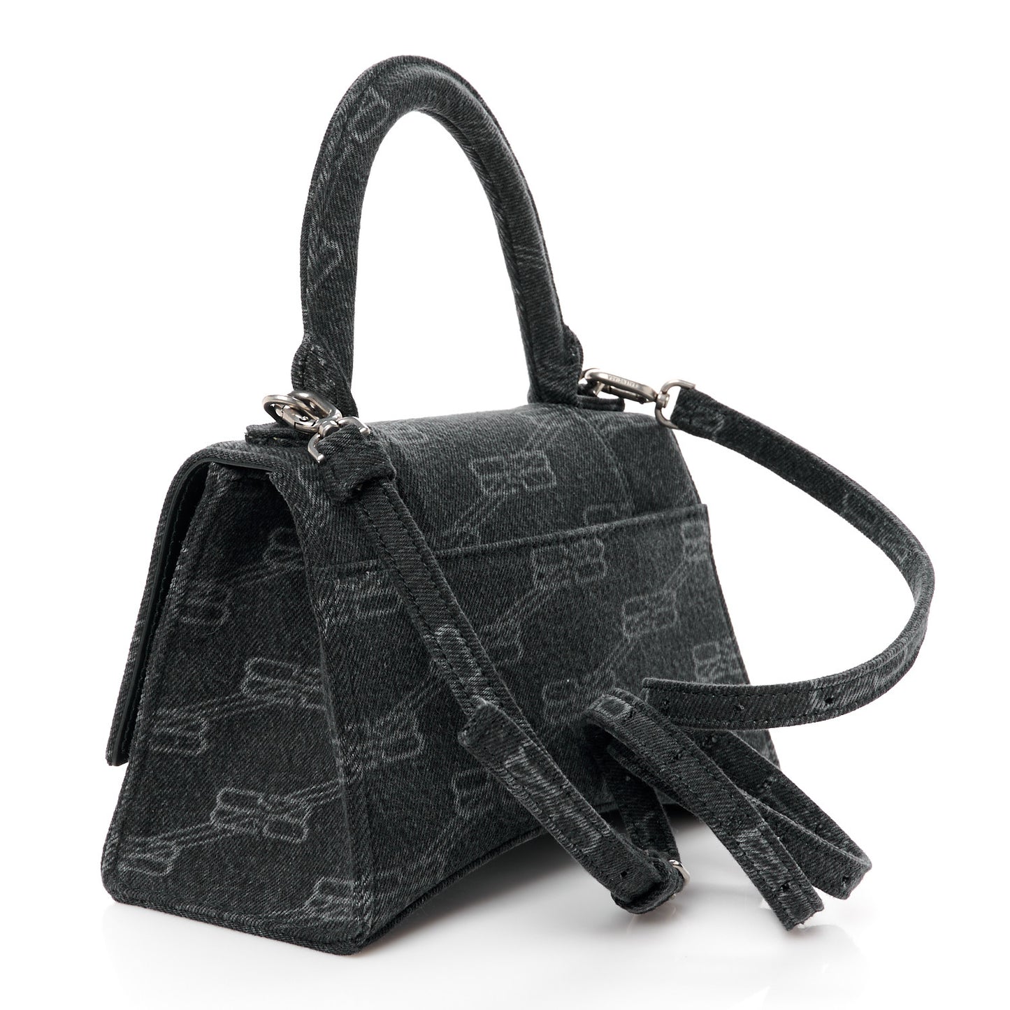 Washed Denim BB Monogram Small Hourglass Top Handle Bag Black