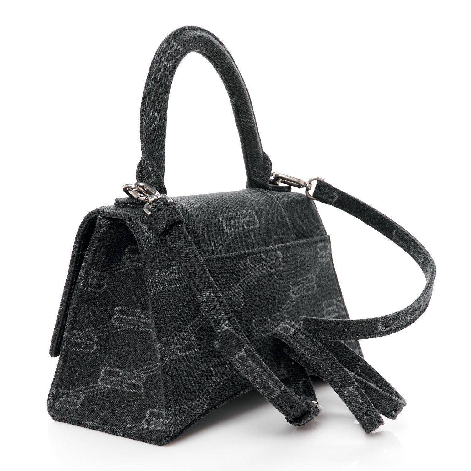 Balenciaga Washed Denim BB Monogram Small Hourglass Top Handle Bag Black 3 of 11