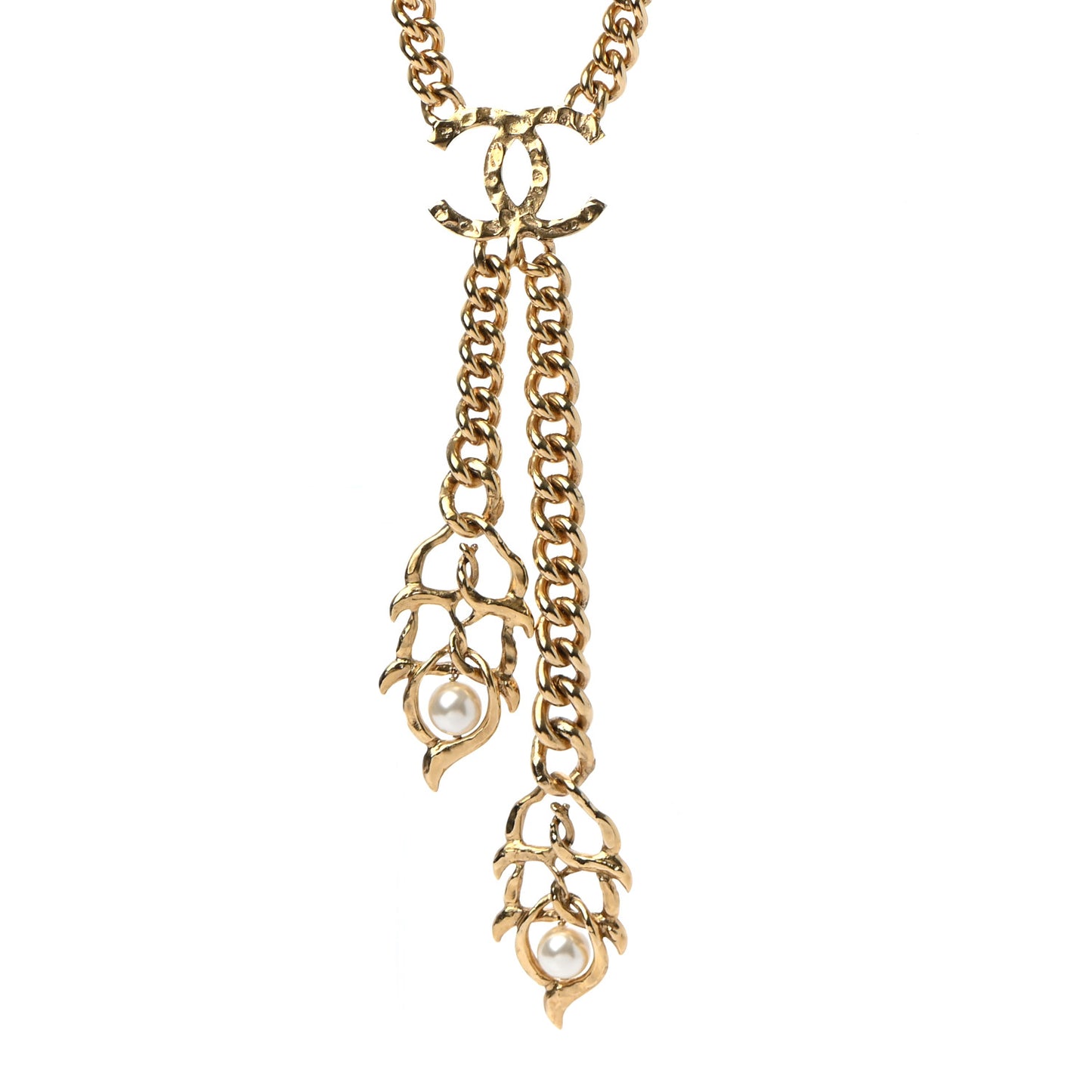 Pearl Metal CC Chain Necklace Gold