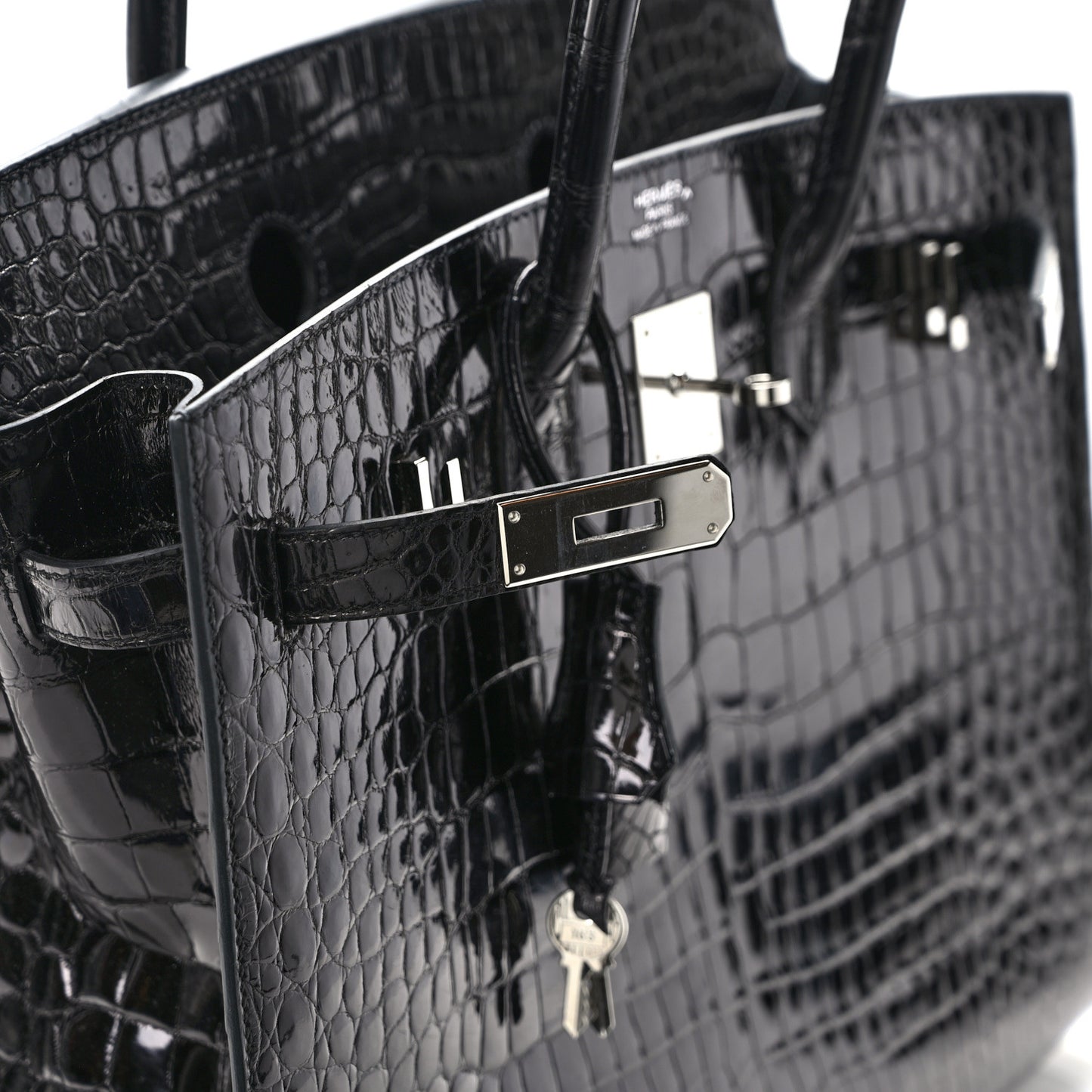 Shiny Porosus Crocodile Birkin Sellier 35 Black