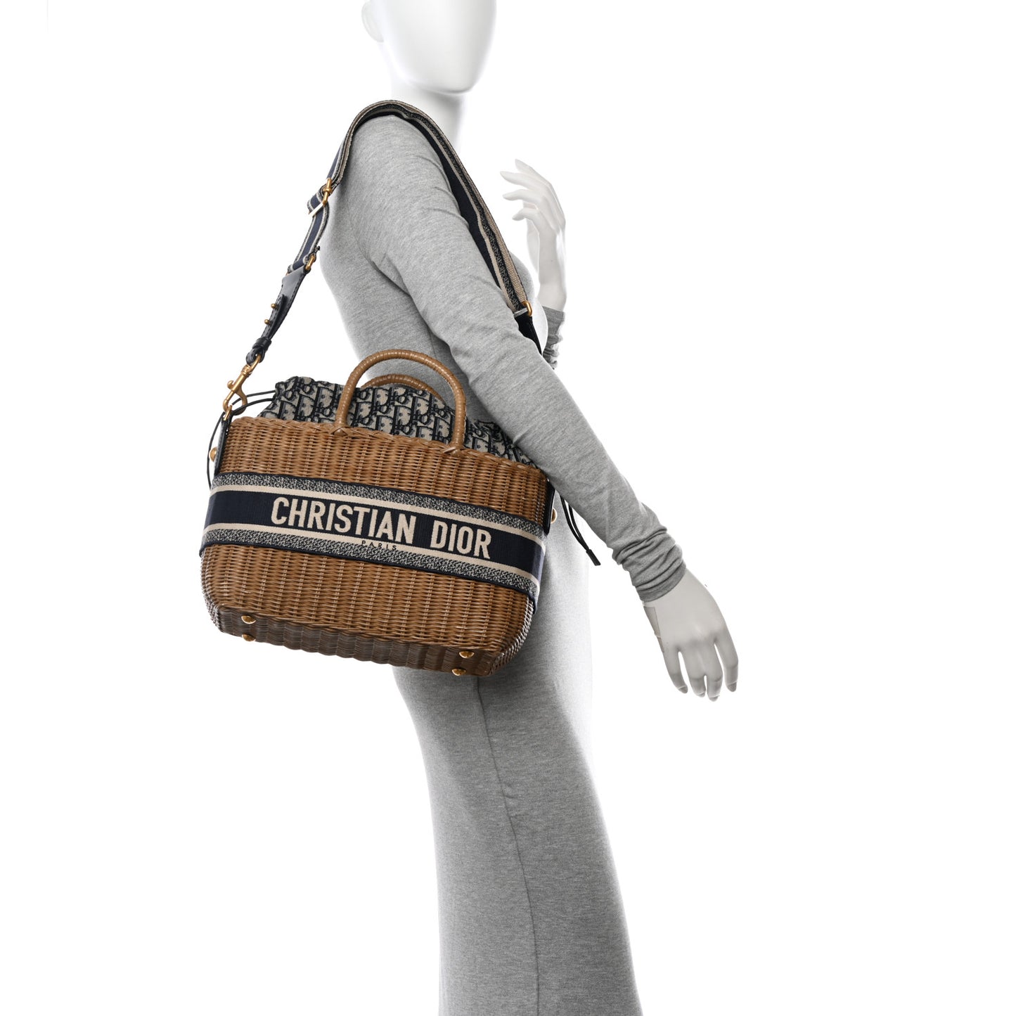 Wicker Oblique Basket Bag Blue