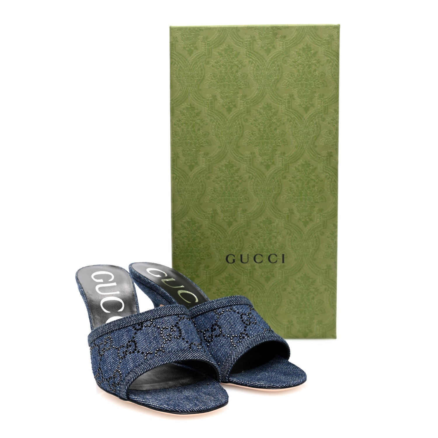 Gucci Denim Crystal GG Monogram Mules 35.5 Blue 8 of 8