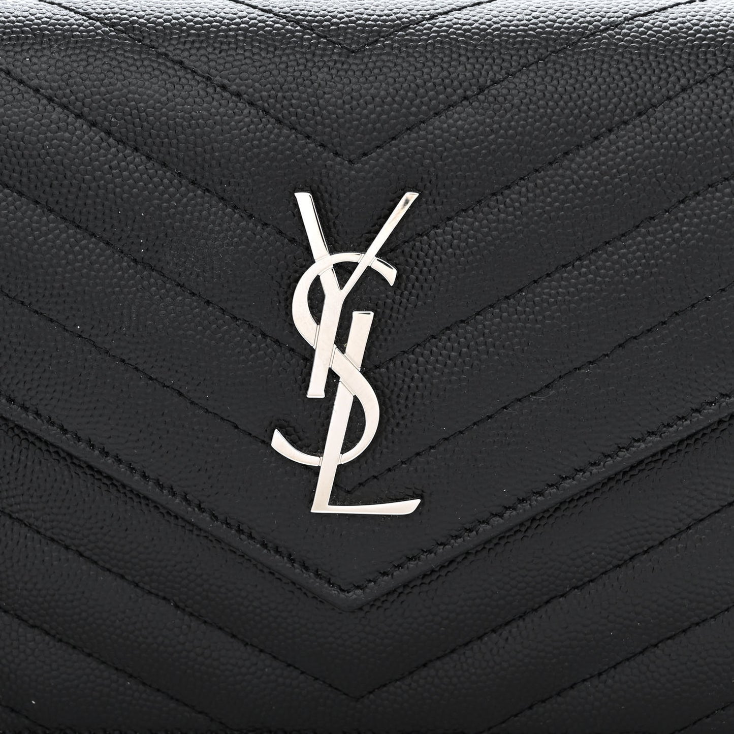Grain De Poudre Matelasse Chevron Monogram Envelope Chain Wallet Black