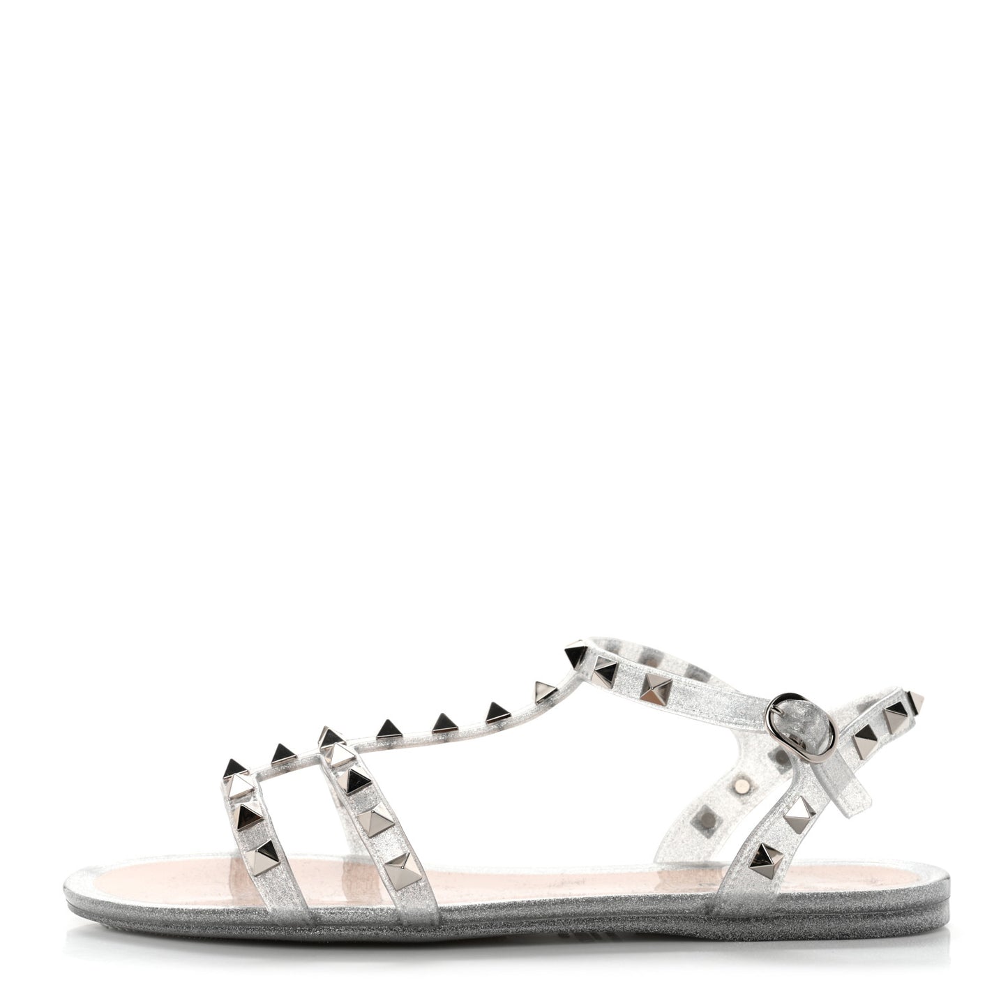 PVC Jelly Glitter Rockstud Caged Sandals 38 SIlver