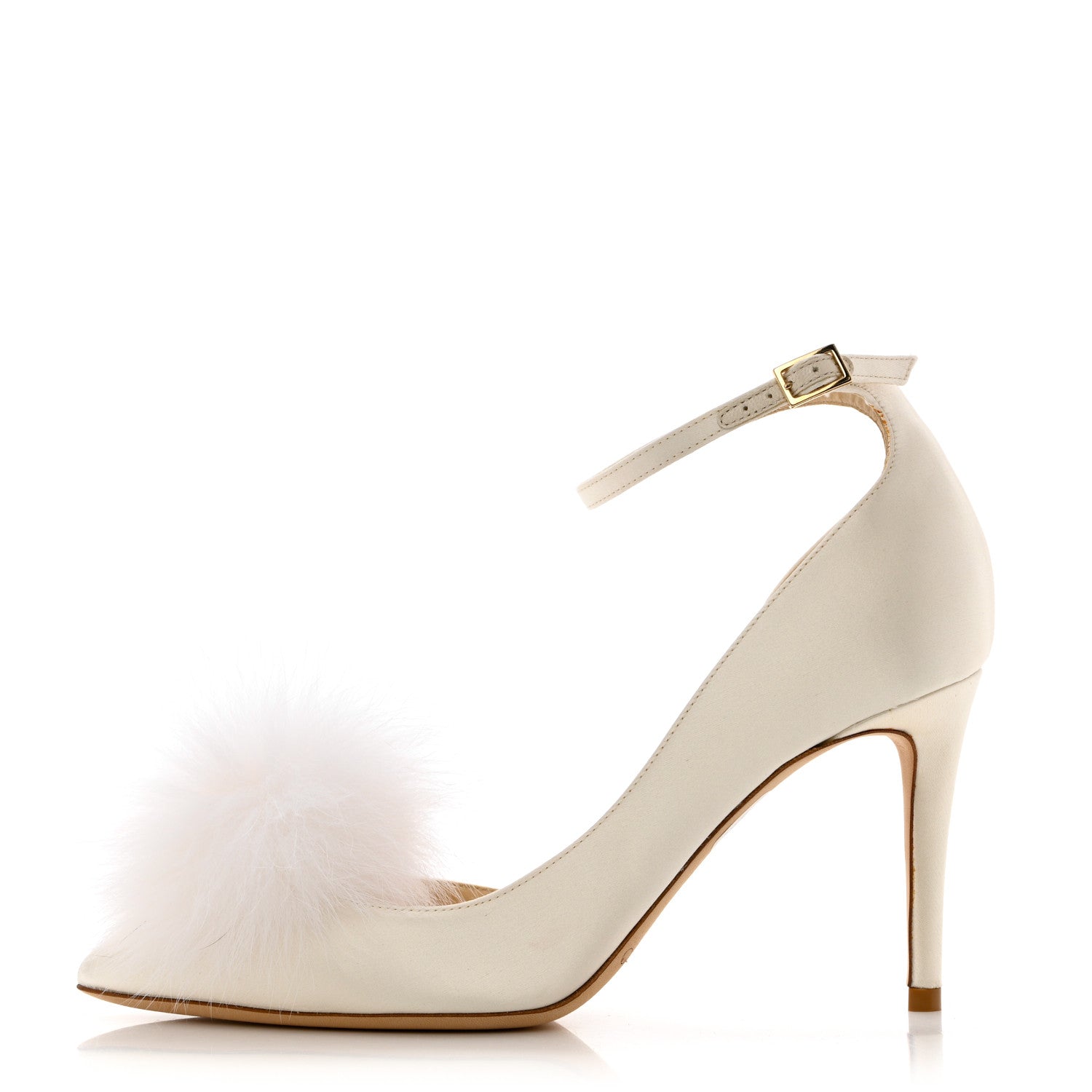 Jimmy Choo Satin Faux Fur Rosa 100 Pom Pom 37 White 1 of 8