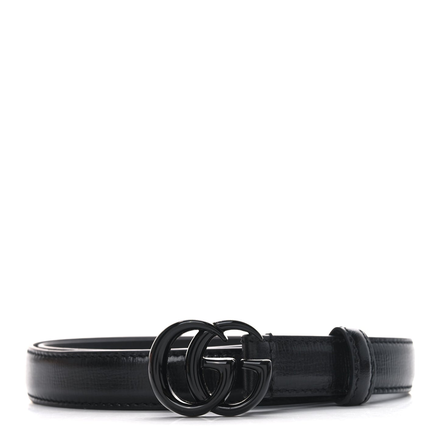 Azalea Calfskin Enamel Monochrome Double G 20mm Belt 75 30 Black