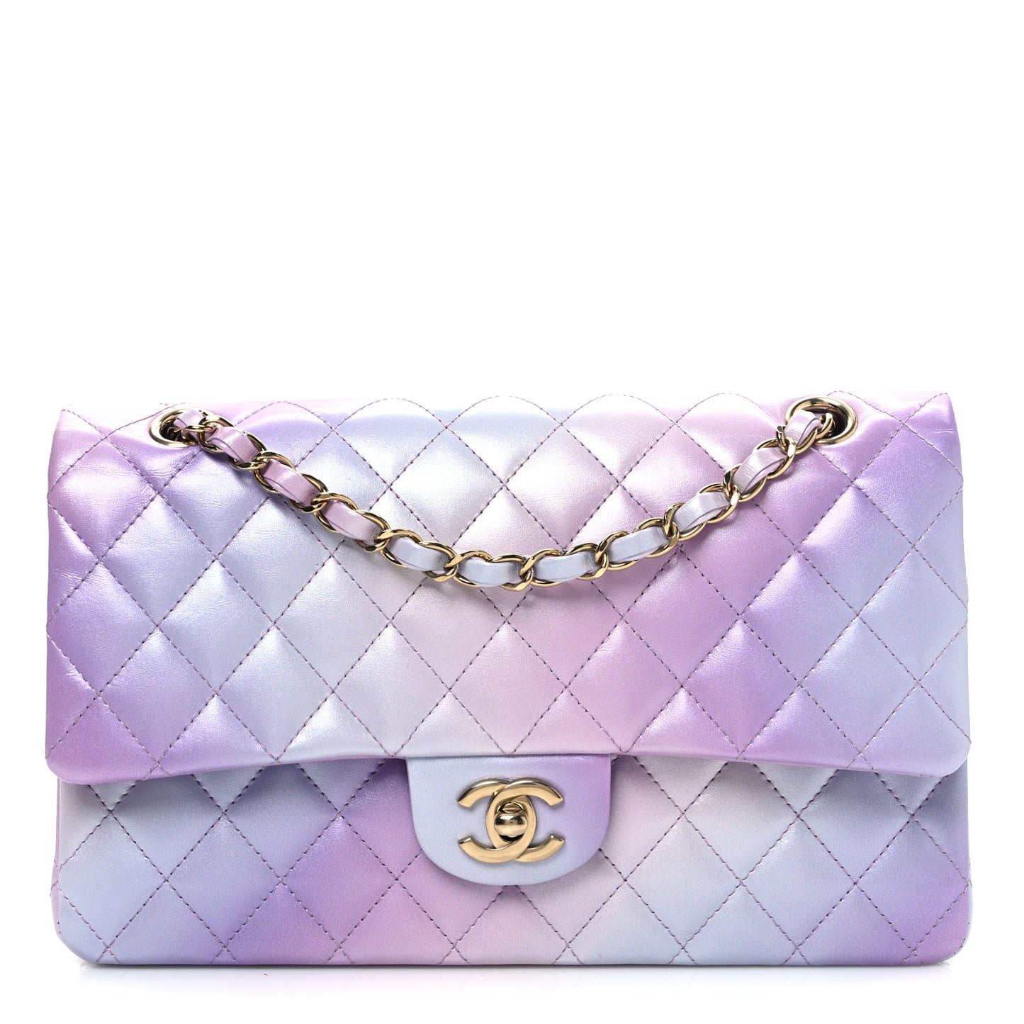 Lambskin Quilted Tie Dye Ombre Medium Double Flap Purple Blue Pink