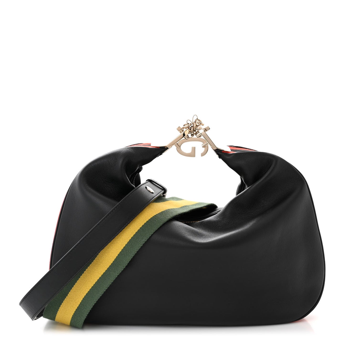 Aria Calfskin Web Large Attache Shoulder Bag Black
