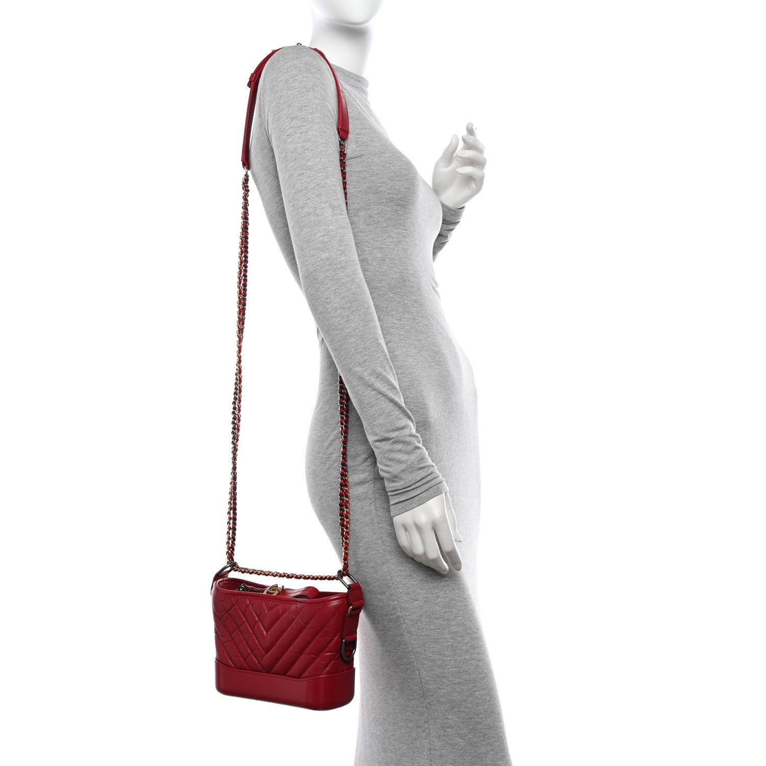 Chanel Aged Calfskin Chevron Quilted Small Gabrielle Hobo Red 2 of 12