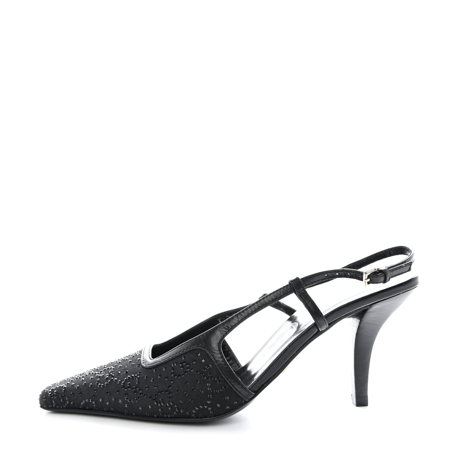 Moire Fabric Malaga Kid Crystal GG Monogram Square G 75mm Slingback Pumps 36 Black