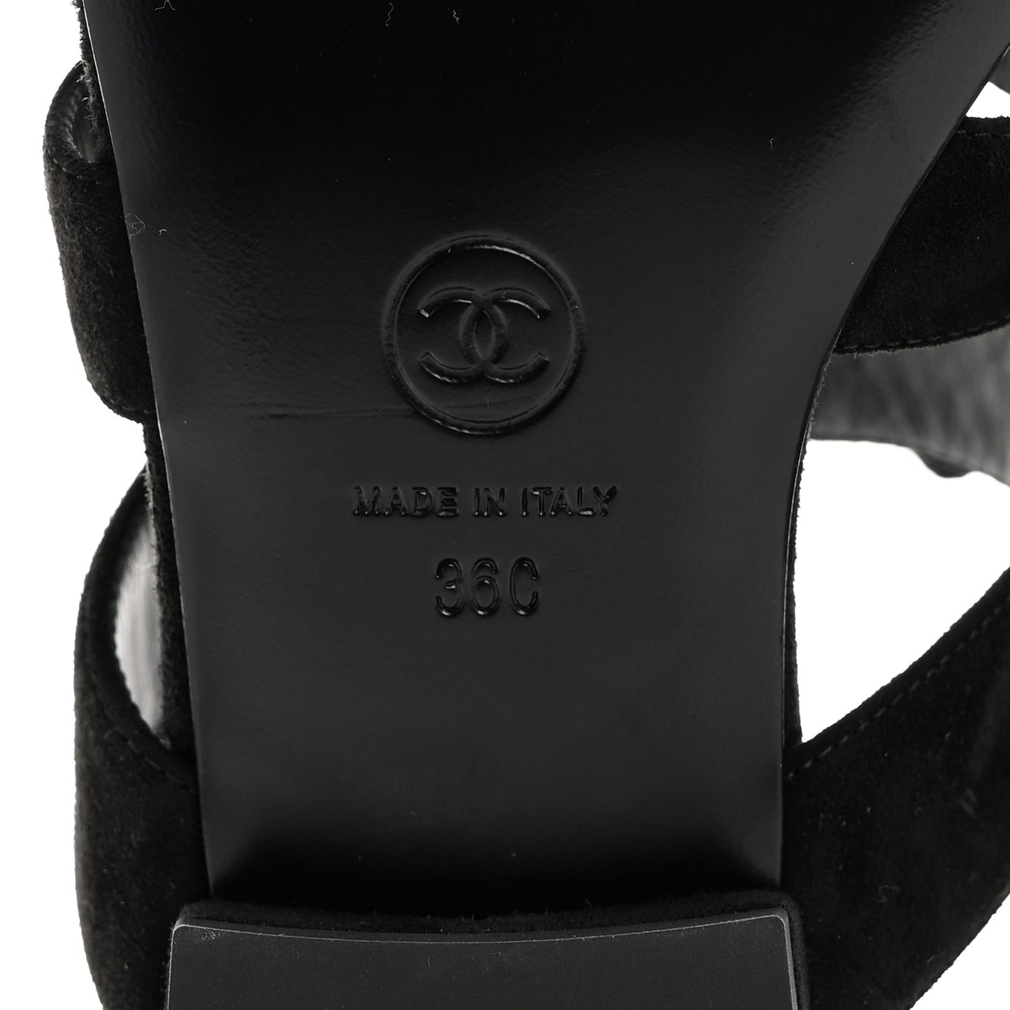 Grosgrain Chain CC Logo Bow Sandals 36 Black