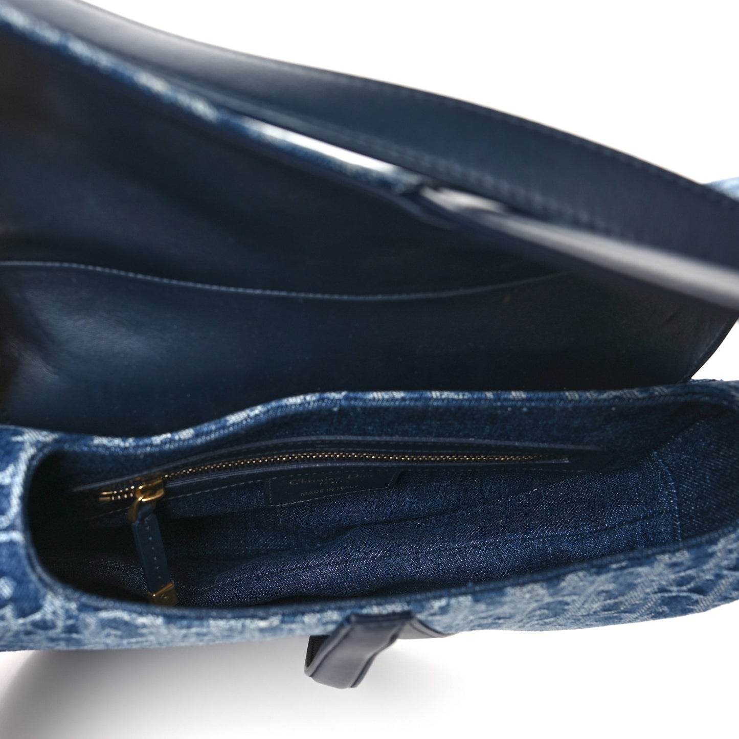 Denim Oblique Jacquard Saddle Bag With Strap Blue