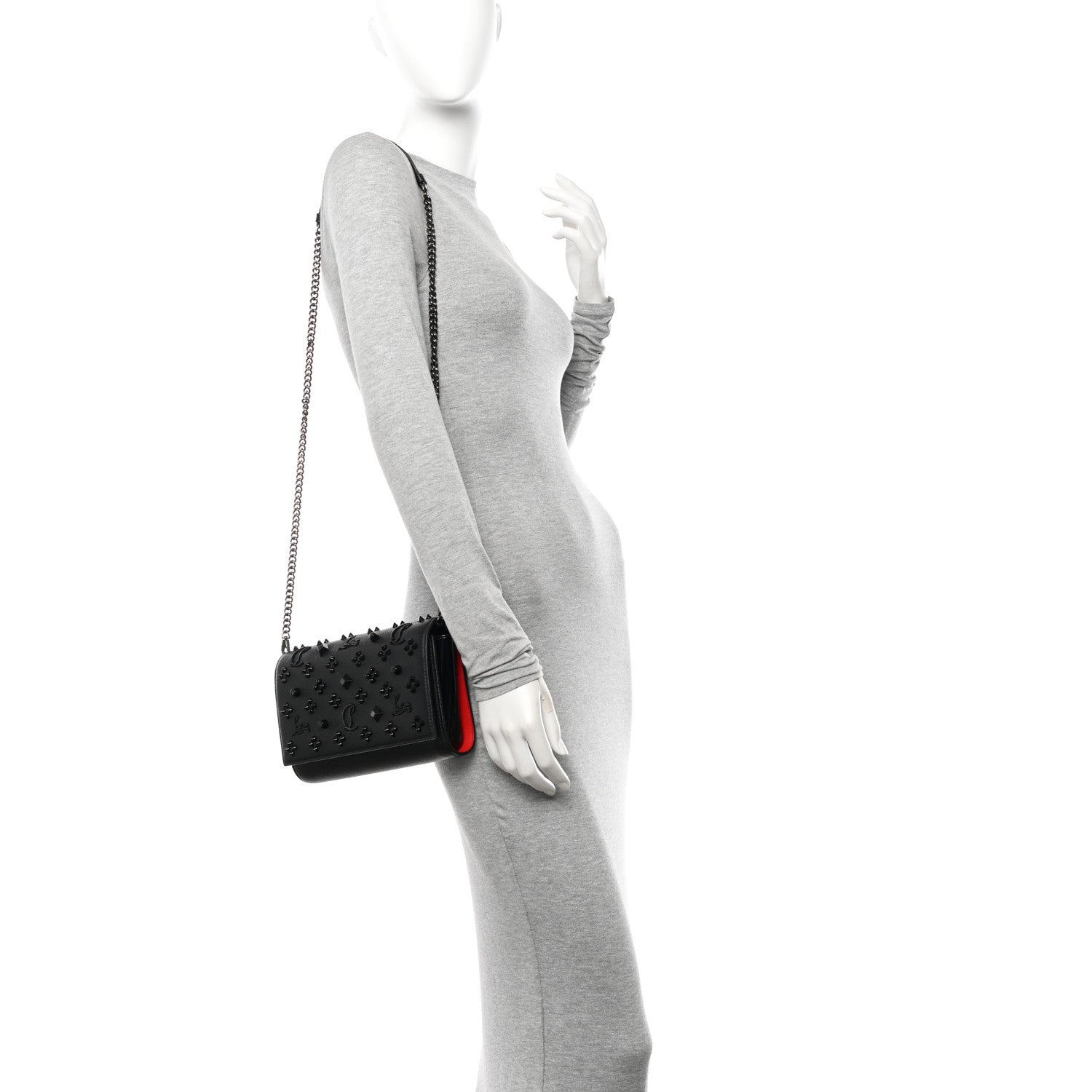 Christian Louboutin Calfskin Spikes Loubinthesky Paloma Clutch Black 2 of 11