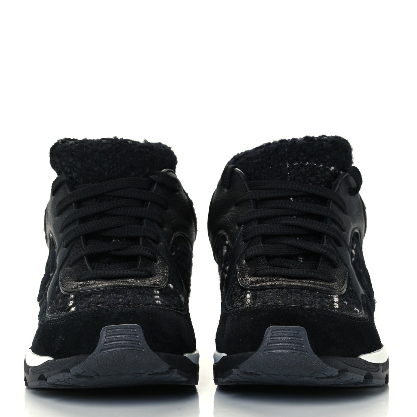 Tweed Suede Goatskin CC Sneakers 37 Black White