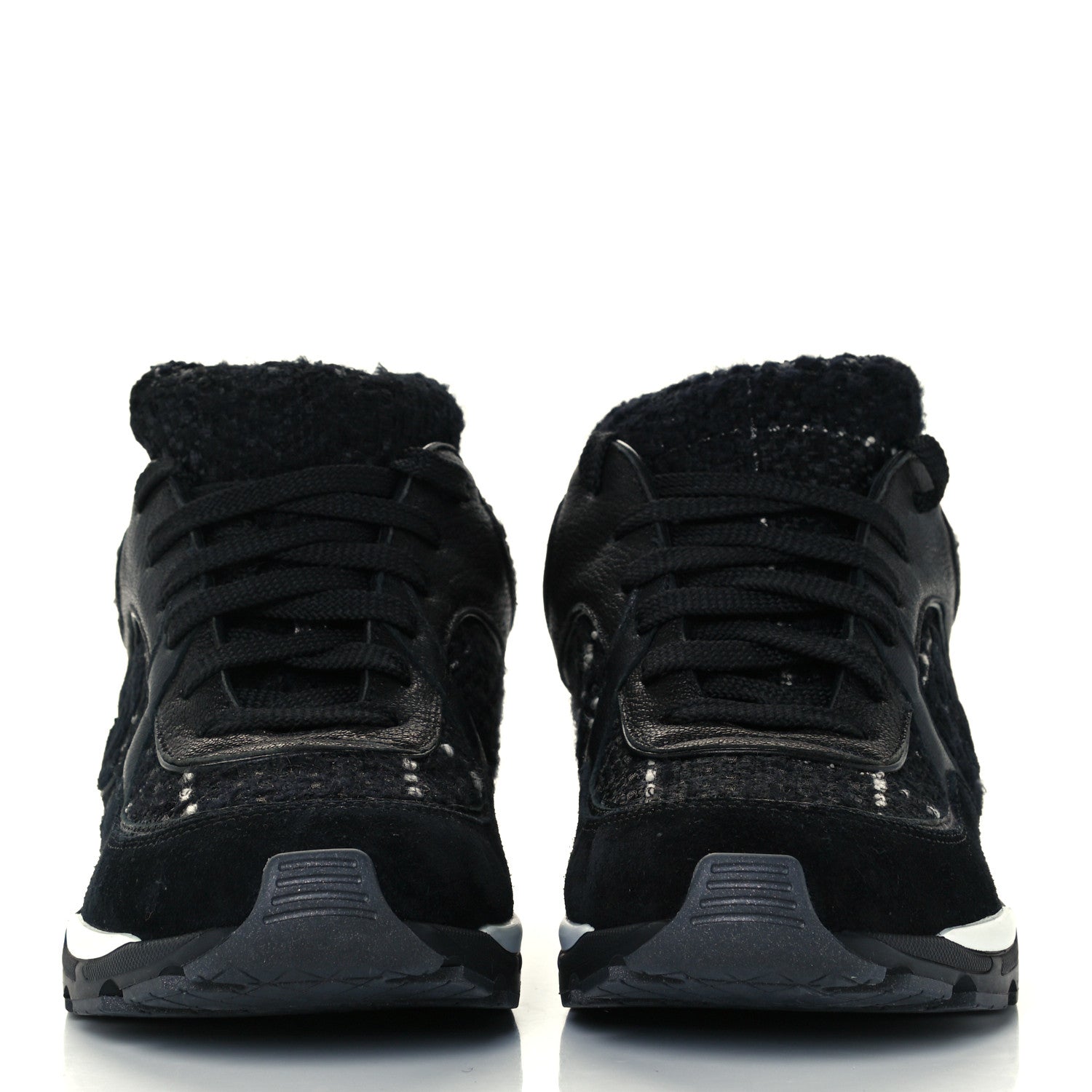 Chanel Tweed Suede Goatskin CC Sneakers 37 Black White 2 of 12